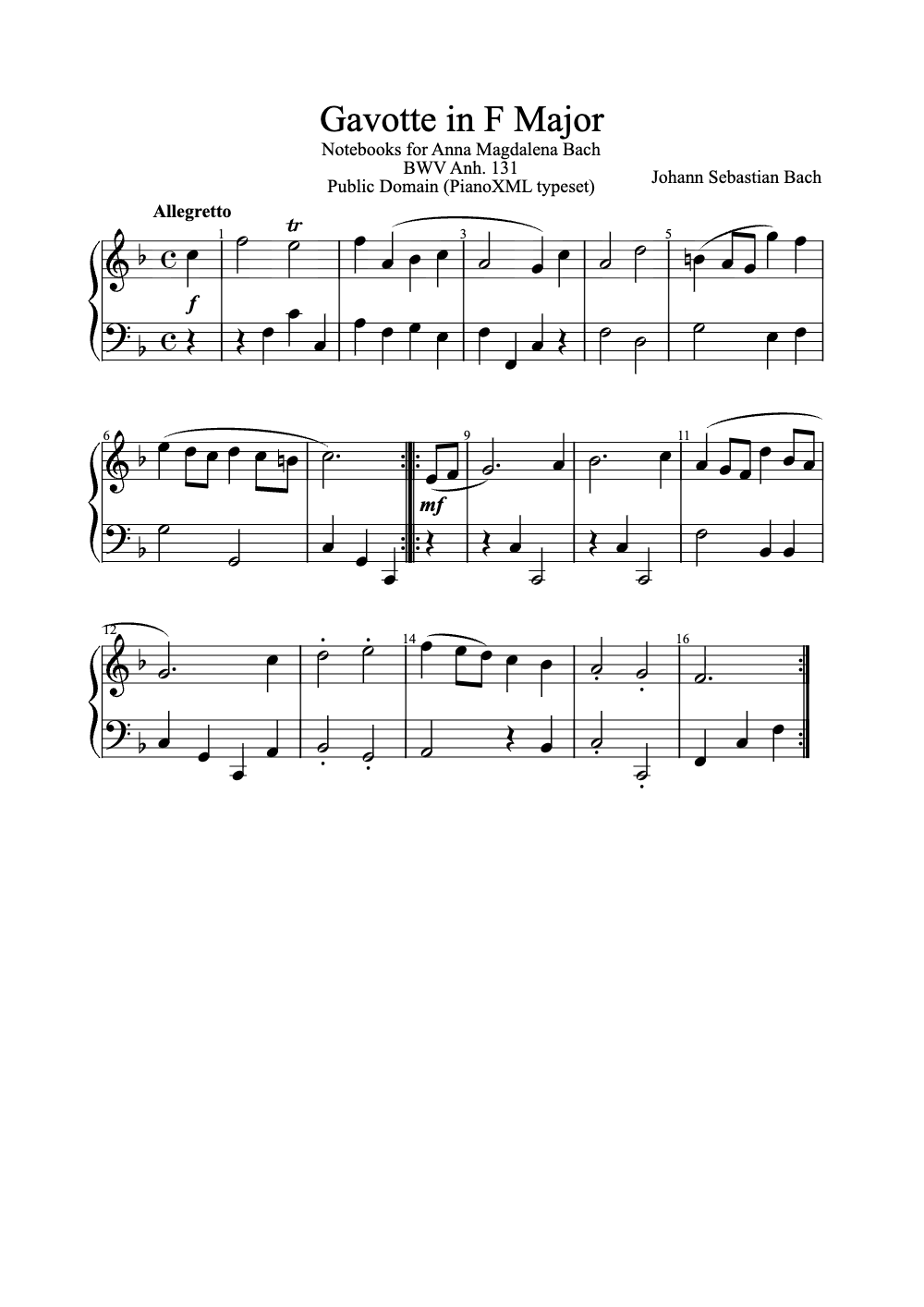 Sheet music preview for Gavotte in F Major