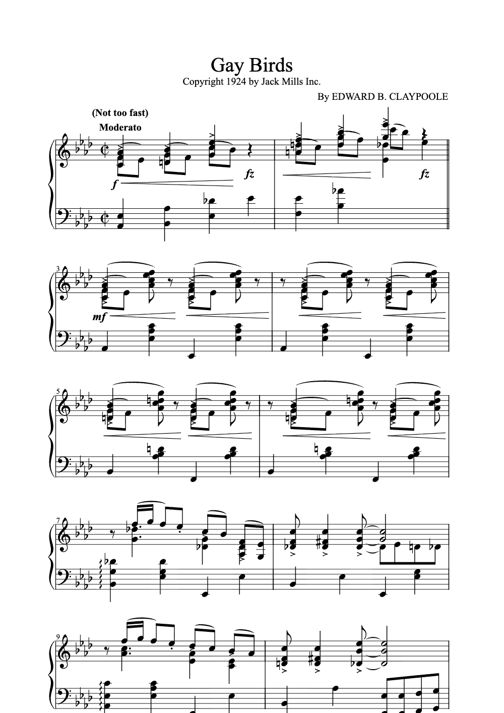 Sheet music preview for Gay Birds