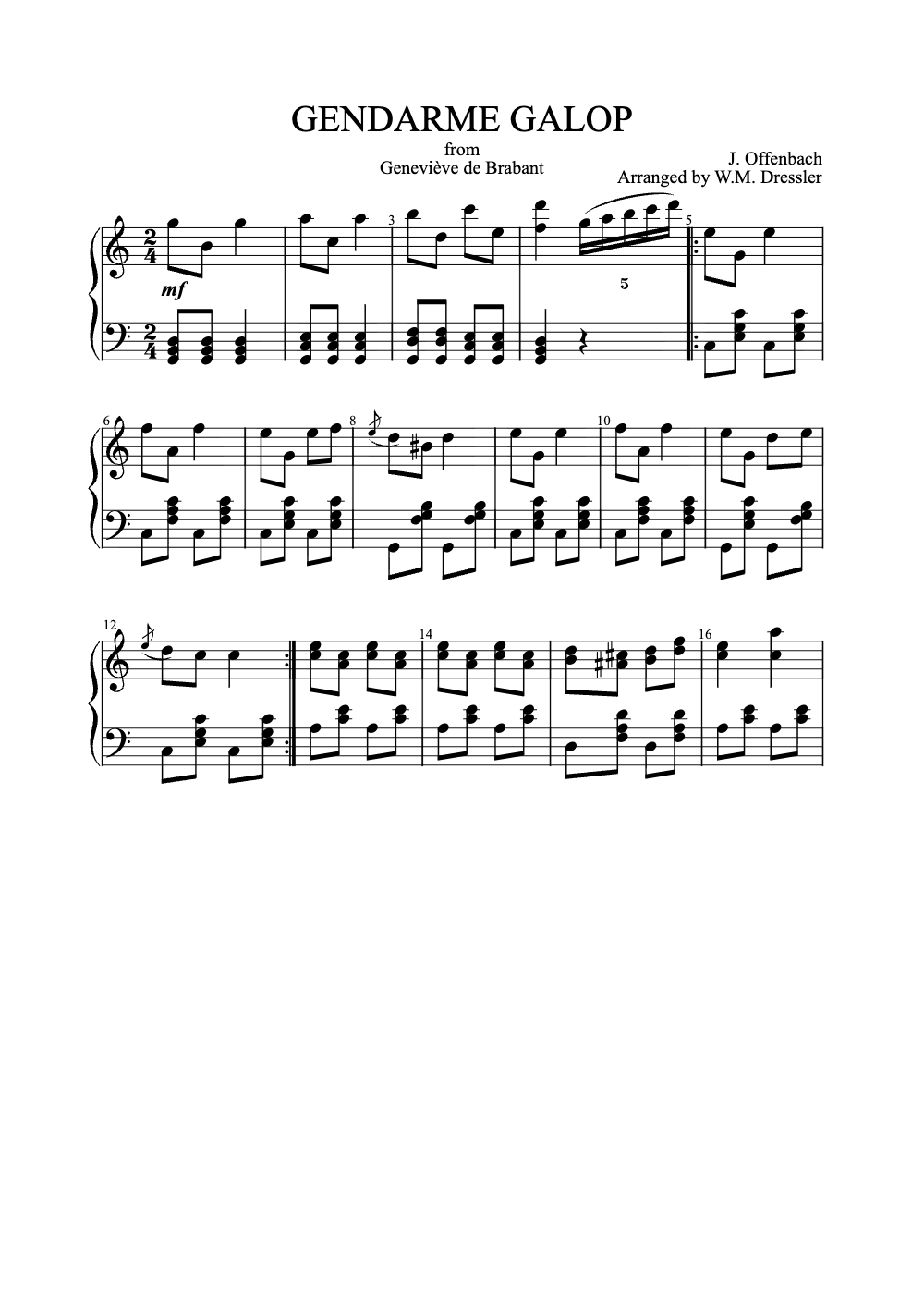 Sheet music preview for Gendarme Galop