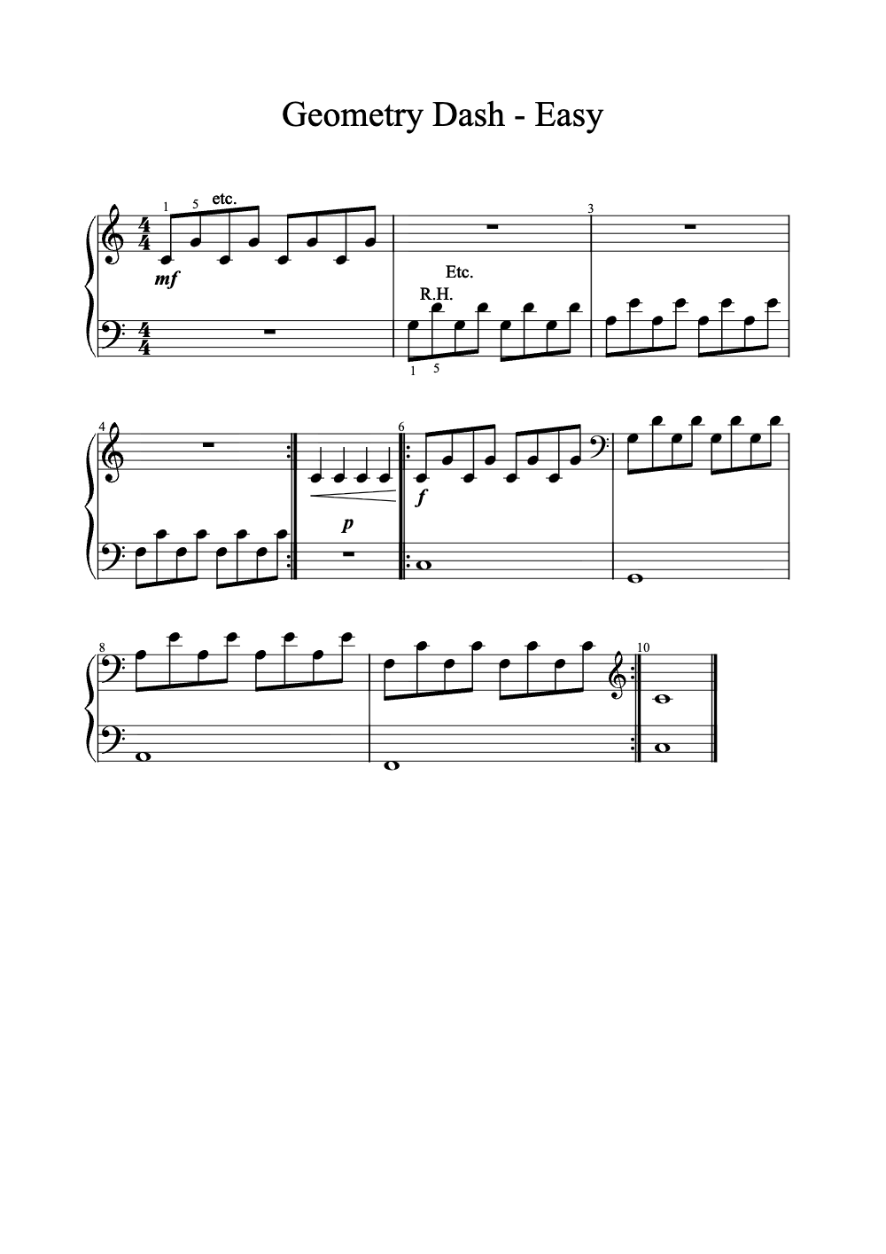 Sheet music preview for Geometry Dash