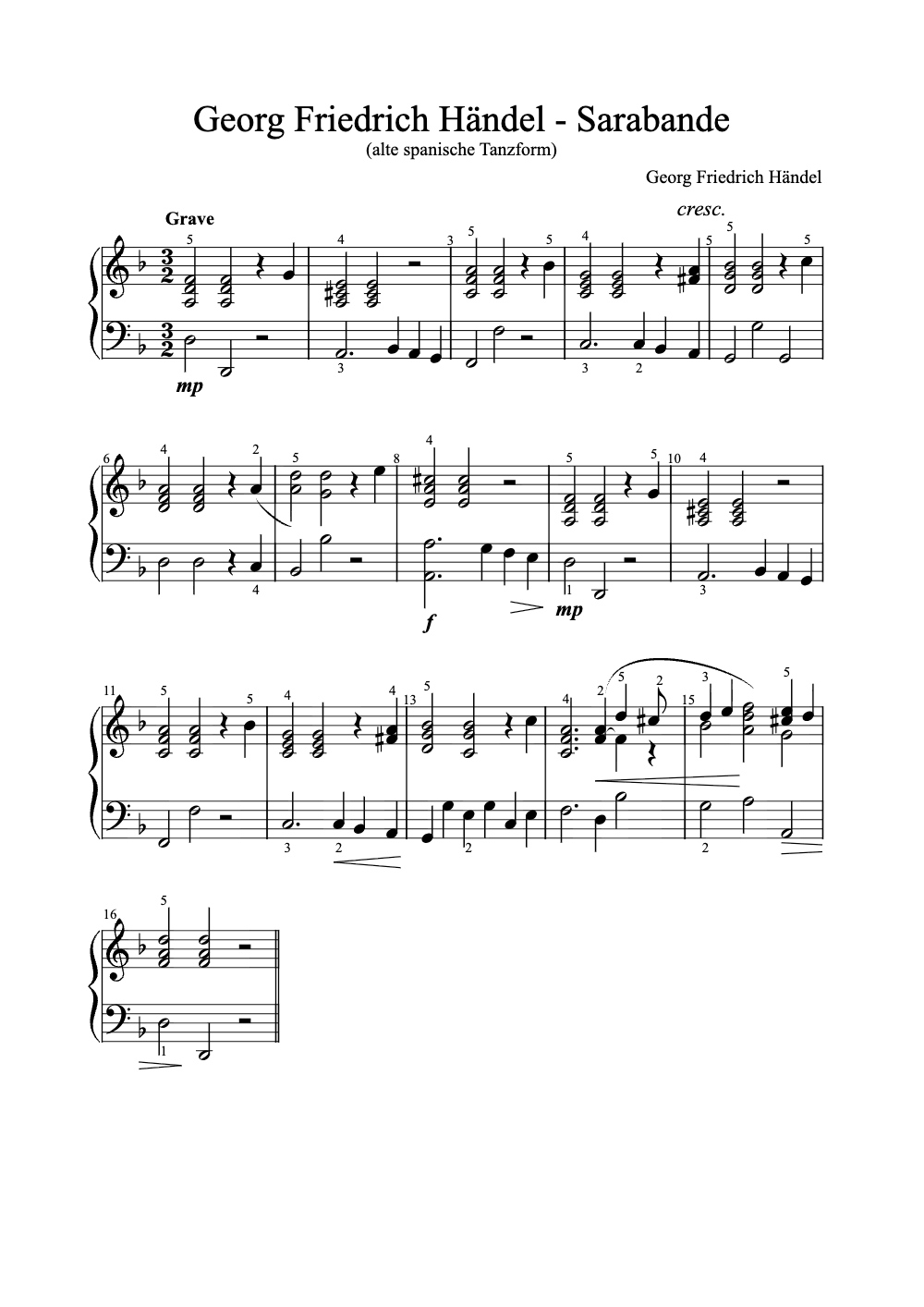 Sheet music preview for Sarabande