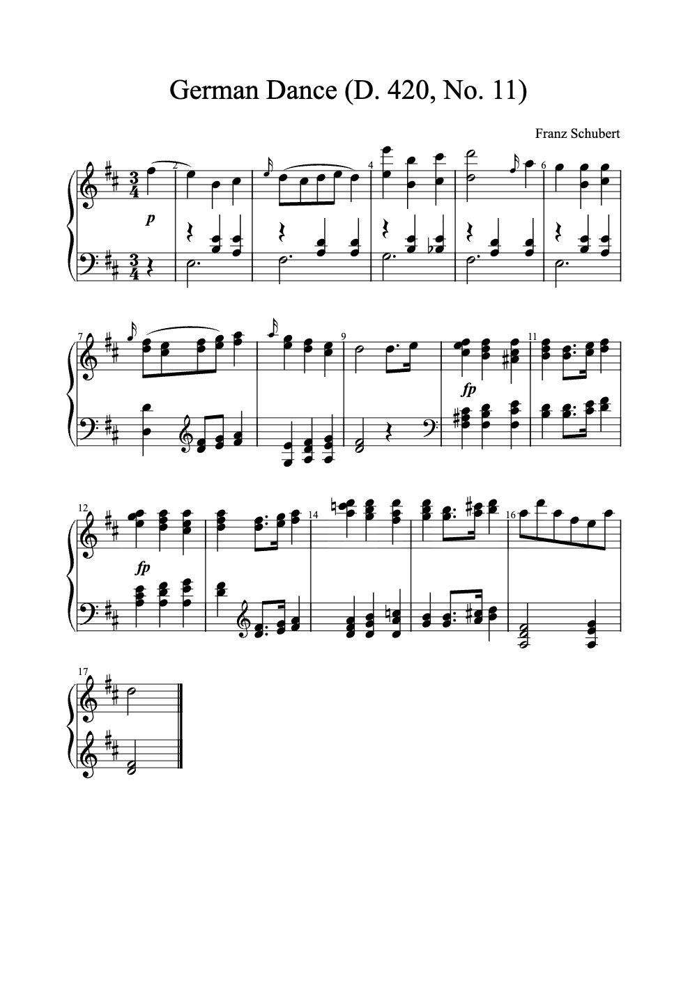 Sheet music preview for German Dance (D. 420, No. 11)