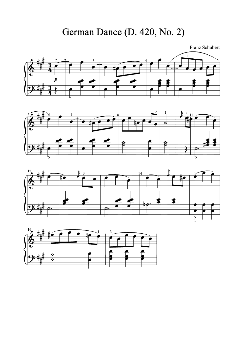 Sheet music preview for German Dance (D. 420, No. 2)