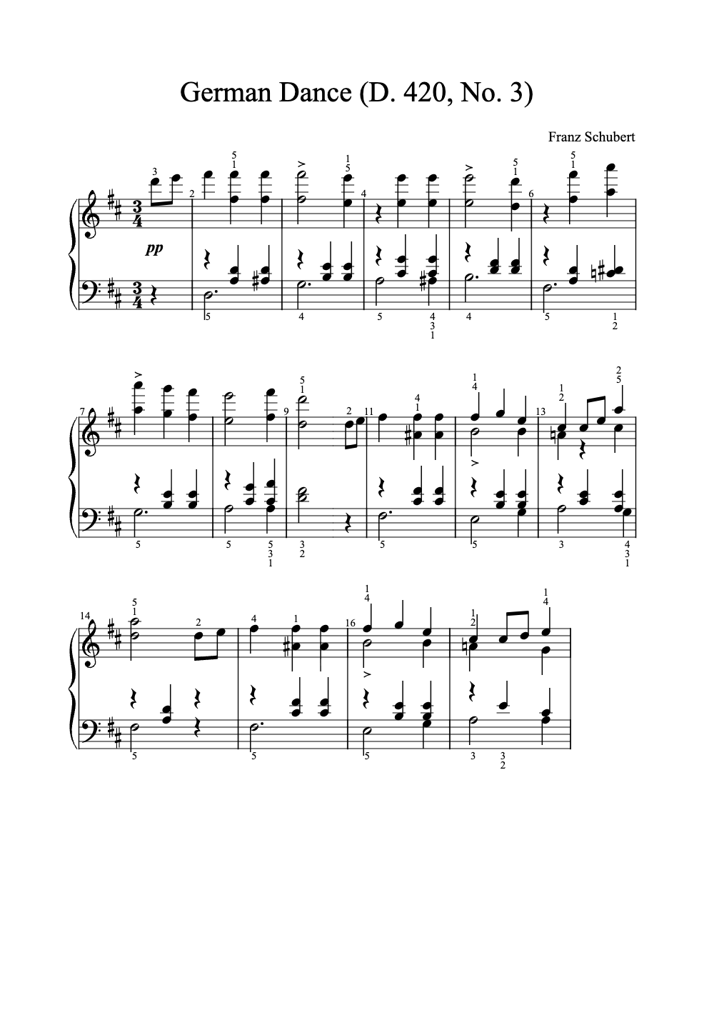 Sheet music preview for German Dance (D. 420, No. 3)