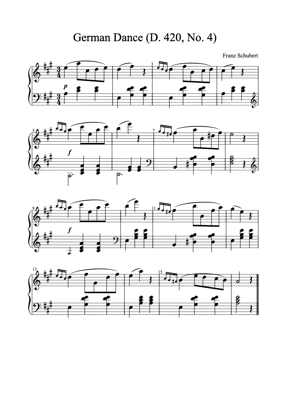 Sheet music preview for German Dance (D. 420, No. 4)