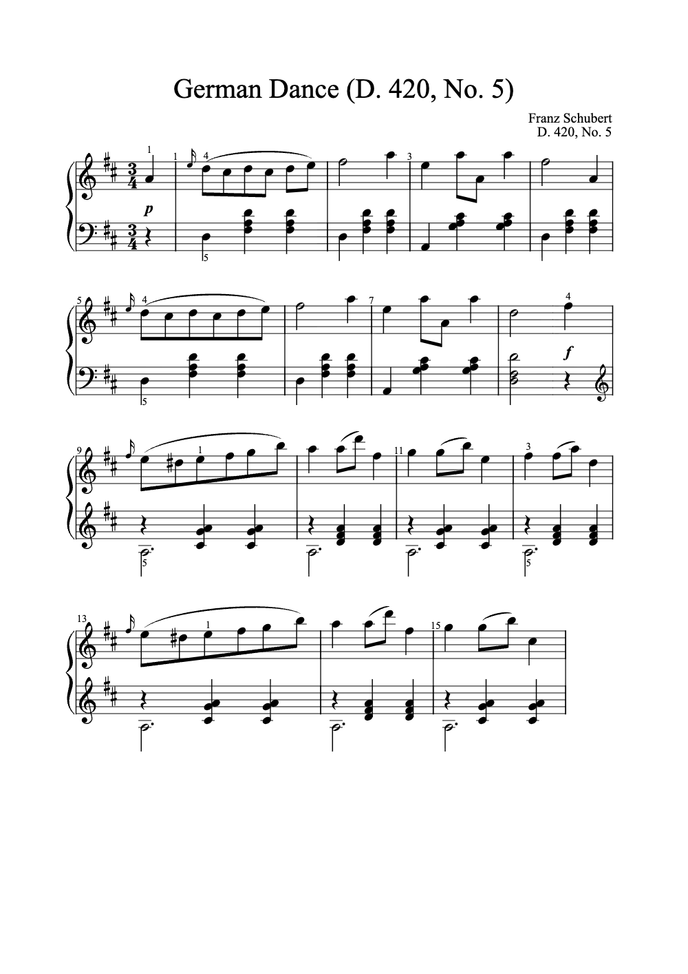 Sheet music preview for German Dance (D. 420, No. 5)