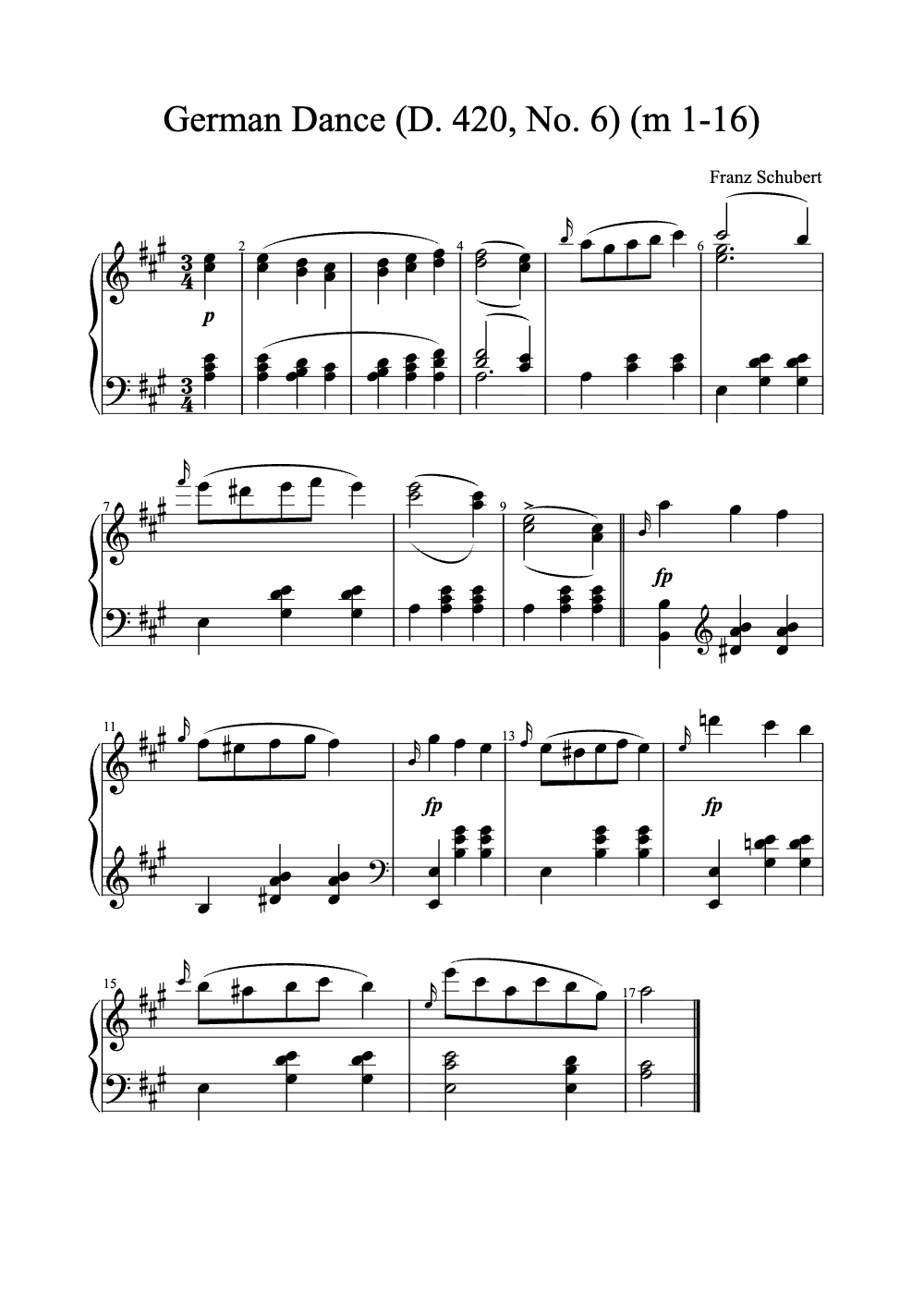 Sheet music preview for German Dance (D. 420, No. 6)