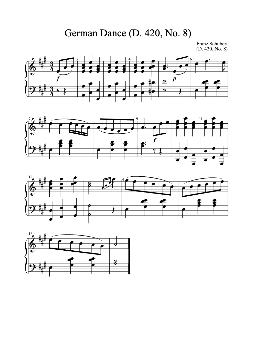 Sheet music preview for German Dance (D. 420, No. 8)