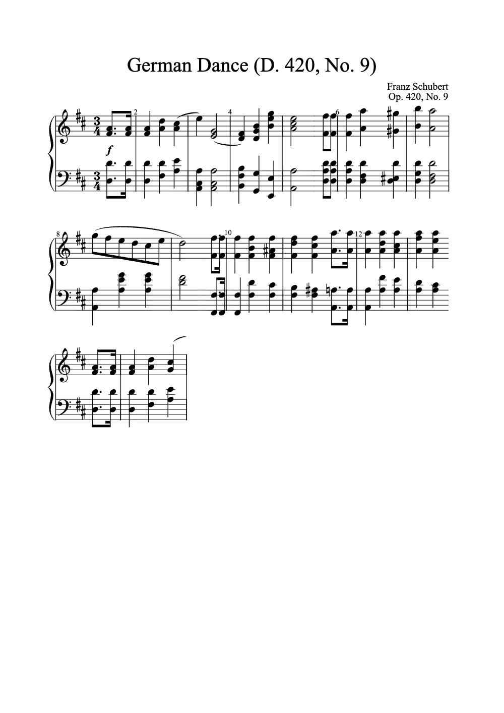 Sheet music preview for German Dance (D. 420, No. 9)