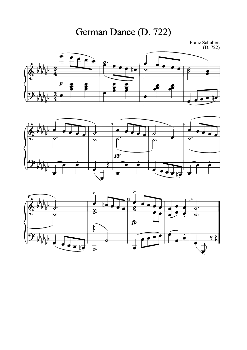 Sheet music preview for German Dance (D. 722)