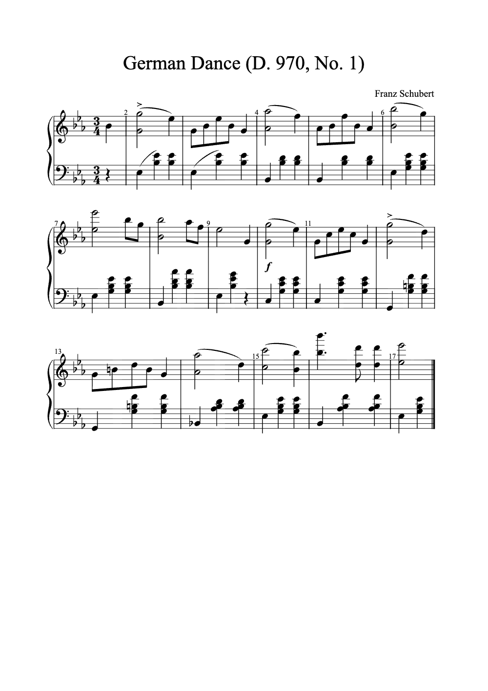 Sheet music preview for German Dance (D. 970, No. 1)