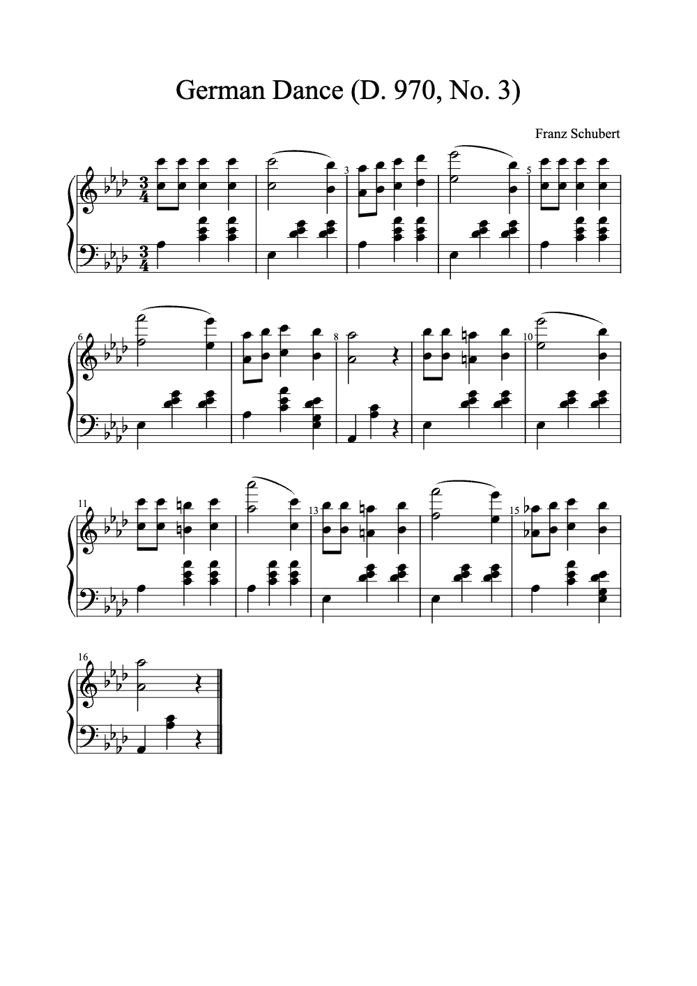 Sheet music preview for German Dance (D. 970, No. 3)