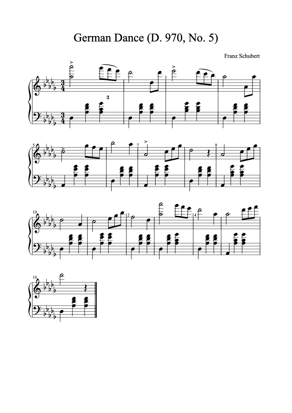 Sheet music preview for German Dance (D. 970, No. 5)