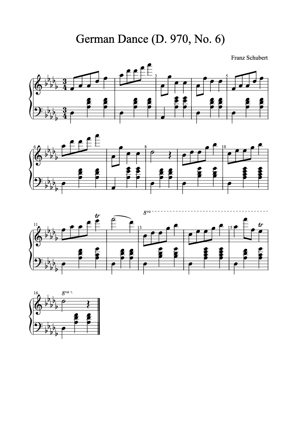 Sheet music preview for German Dance (D. 970, No. 6)