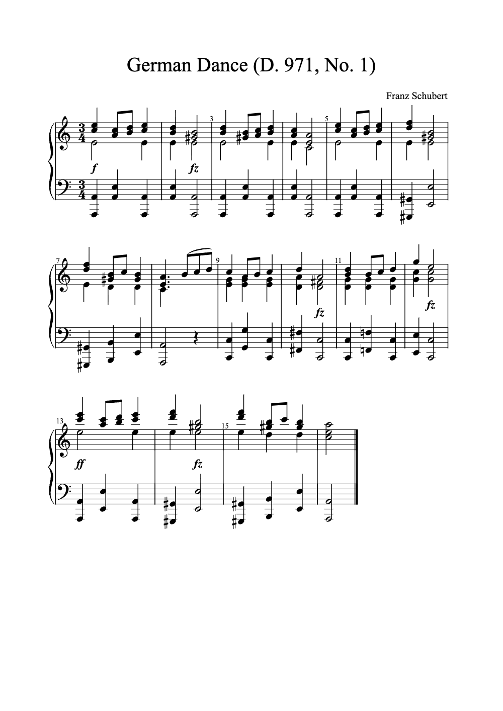 Sheet music preview for German Dance (D. 971, No. 1)