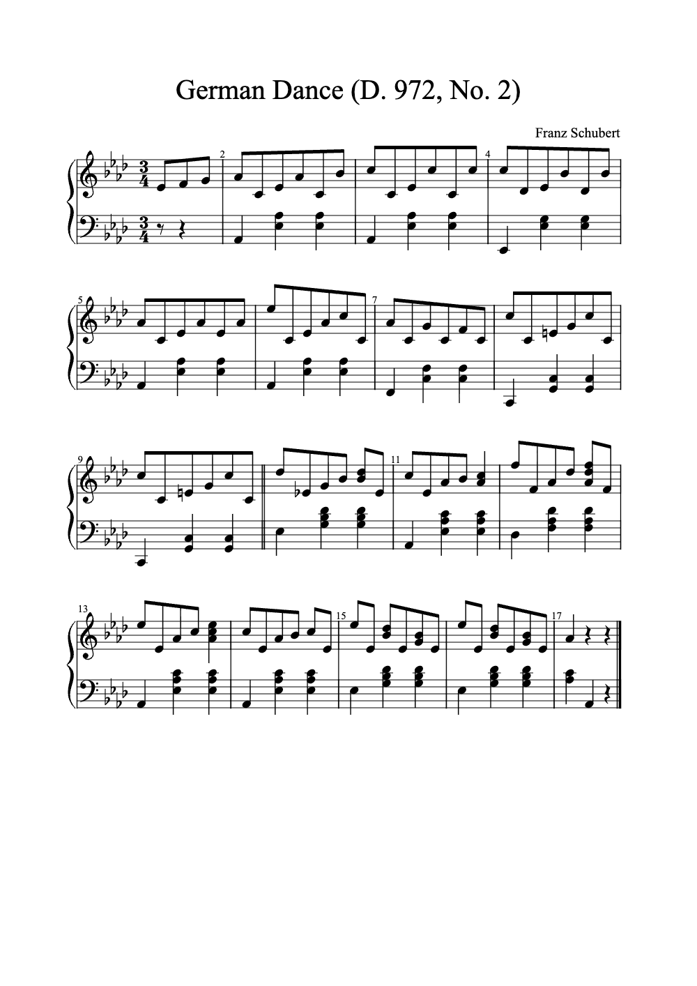 Sheet music preview for German Dance (D. 972, No. 2)