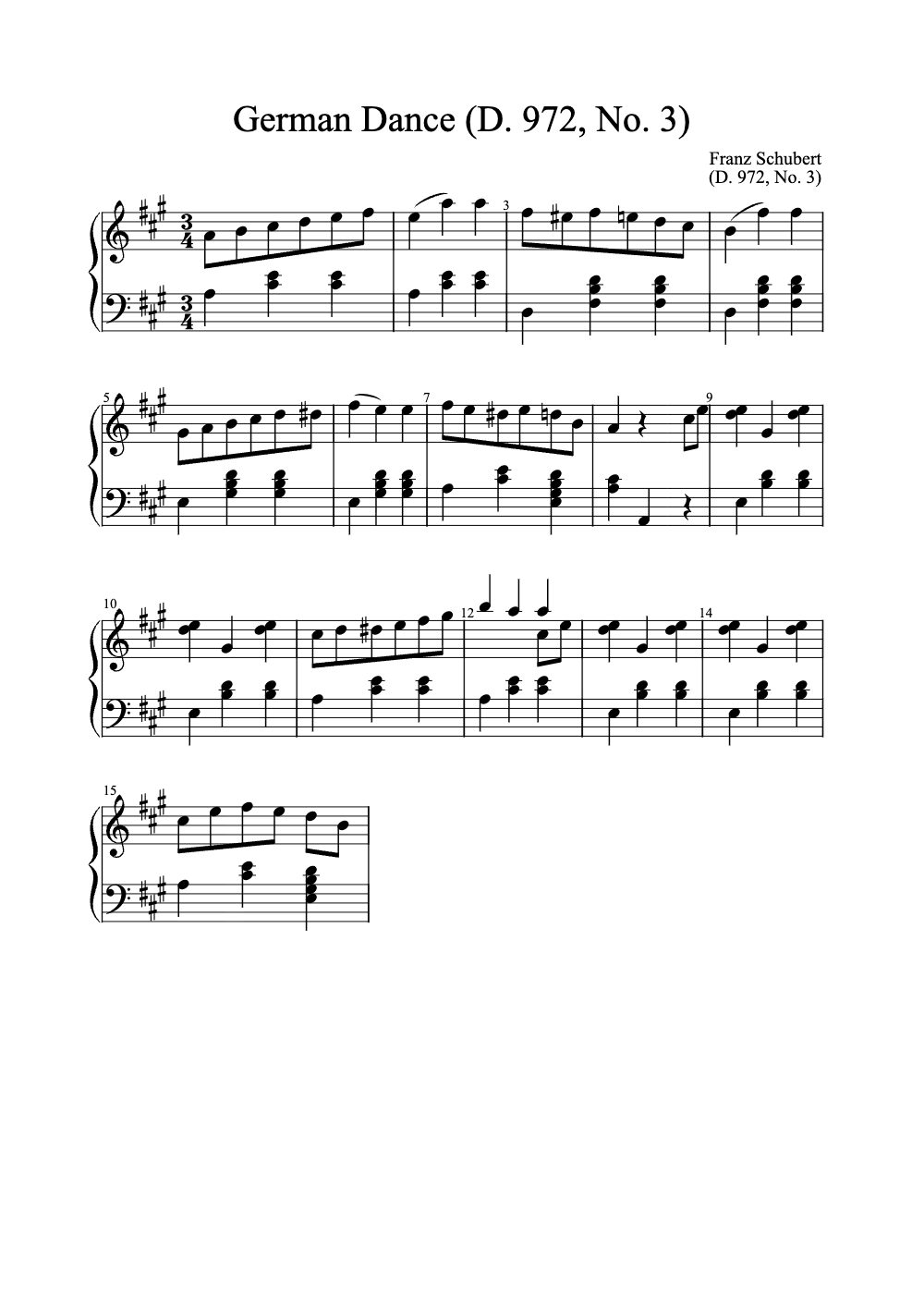 Sheet music preview for German Dance (D. 972, No. 3)