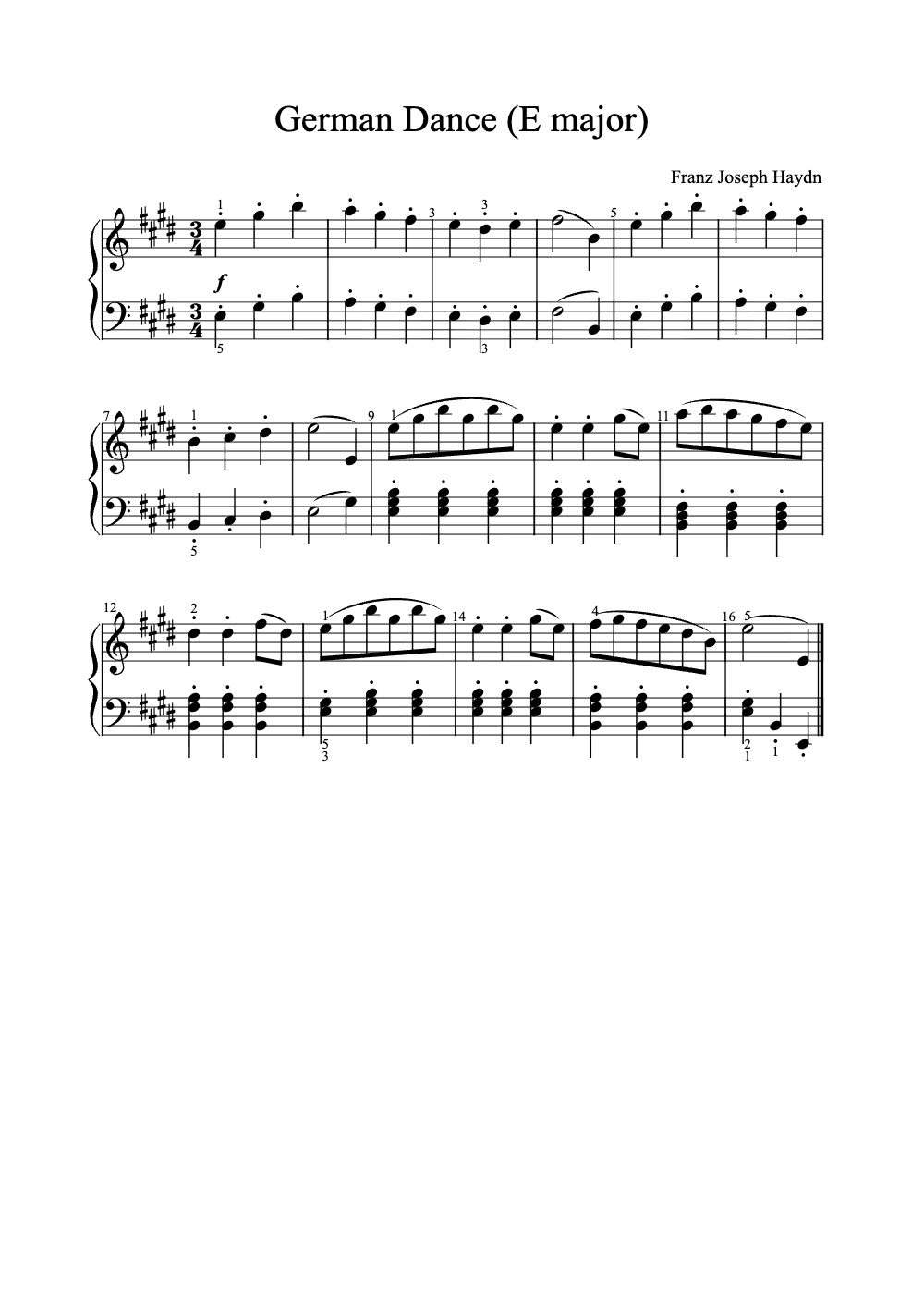 Sheet music preview for German Dance (E Major)