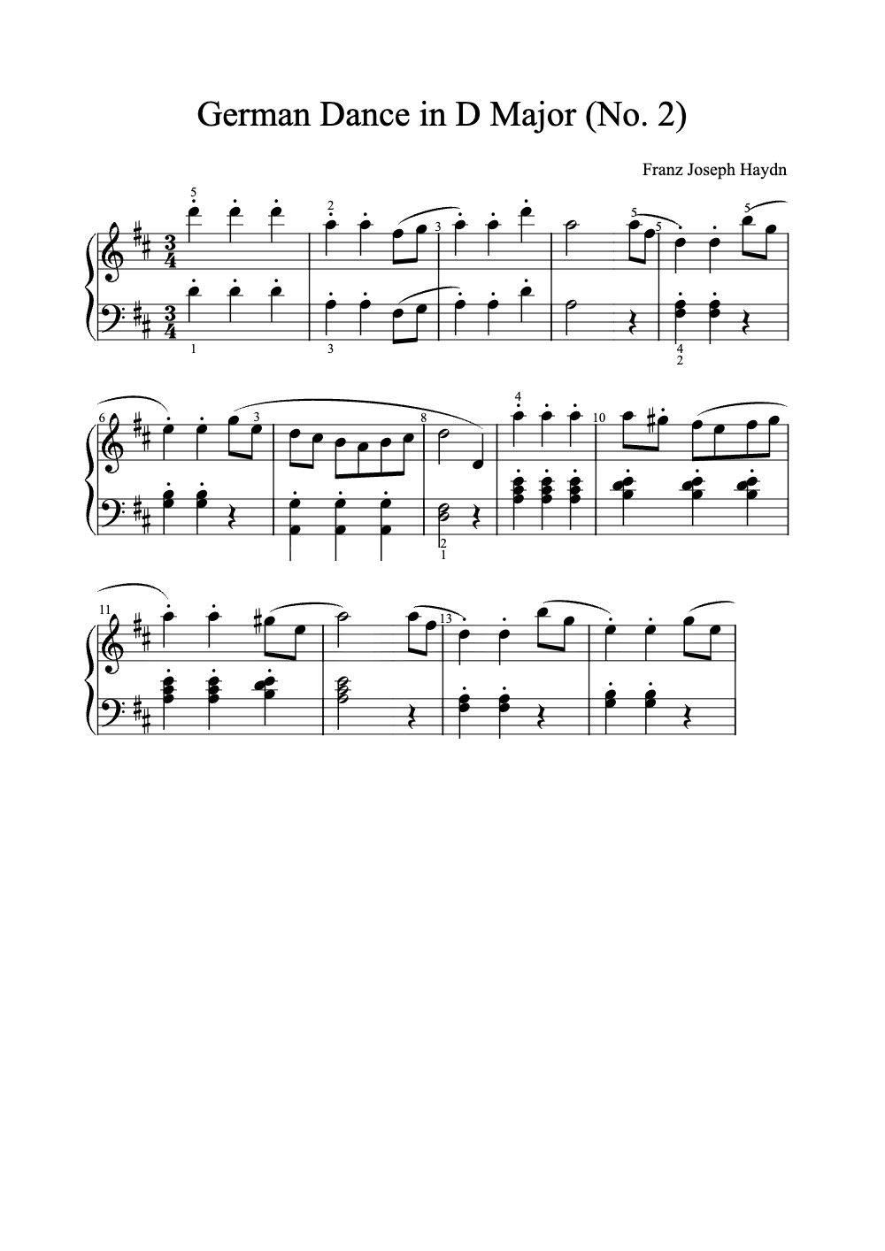 Sheet music preview for German Dance in D Major (No. 2)
