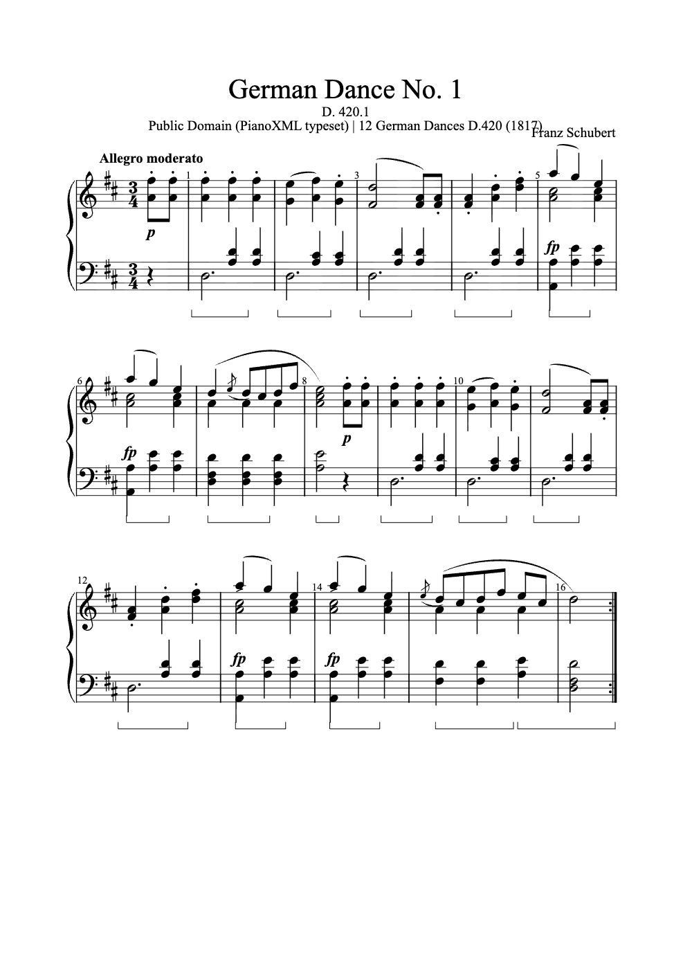 Sheet music preview for German Dance No. 1