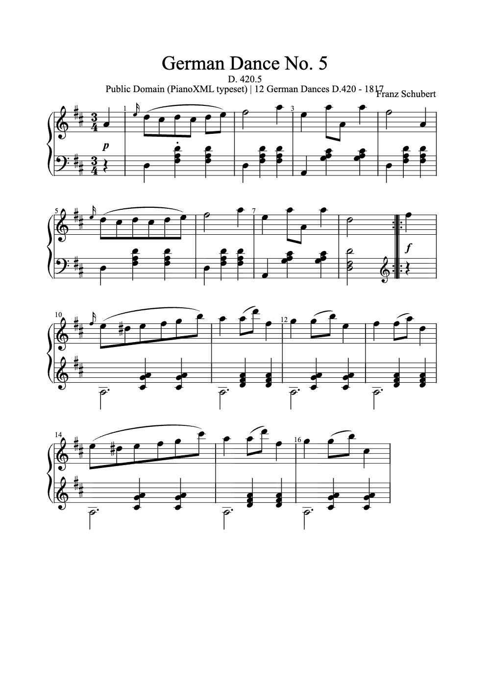 Sheet music preview for German Dance No. 5