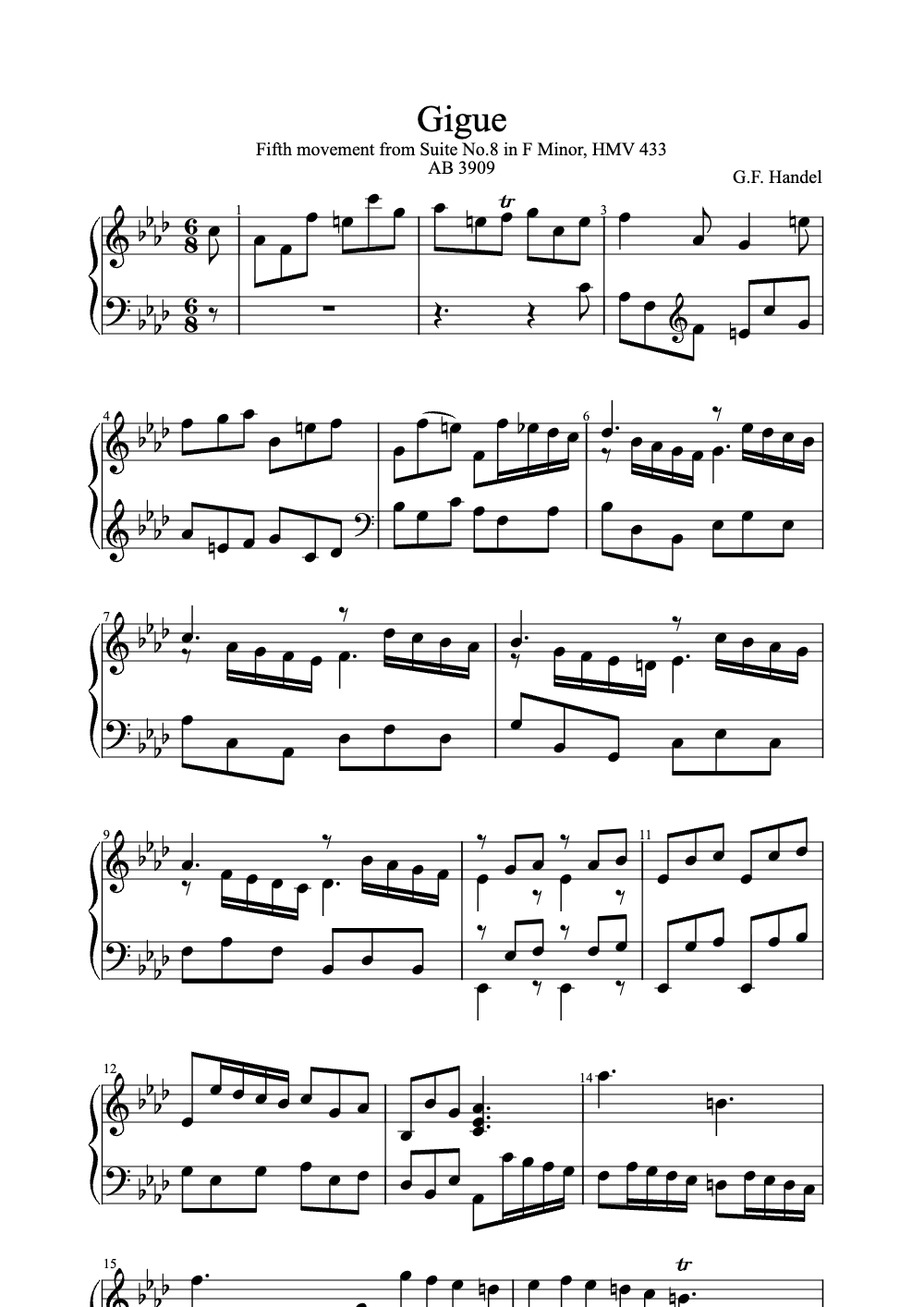 Sheet music preview for Gigue