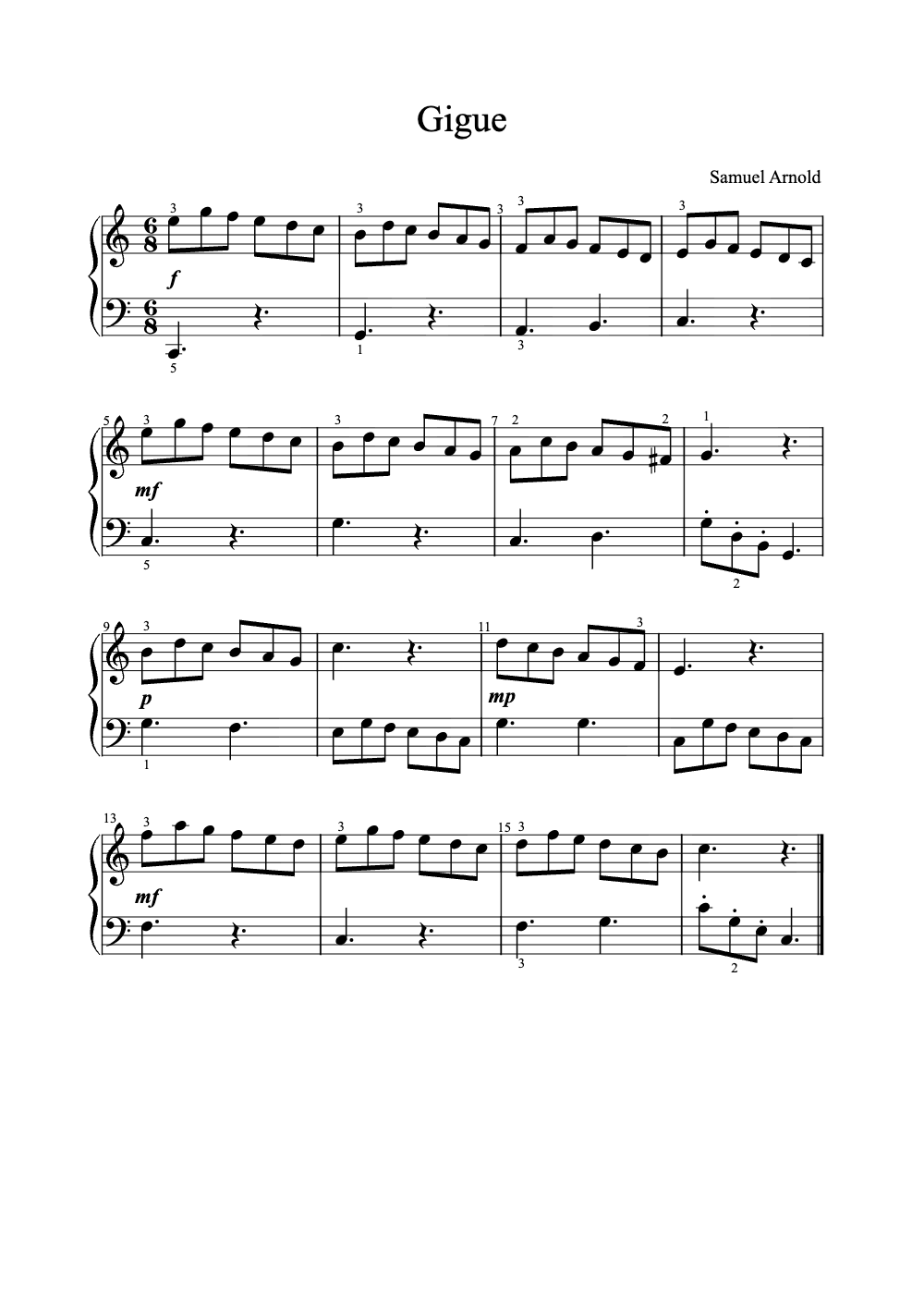 Sheet music preview for Gigue