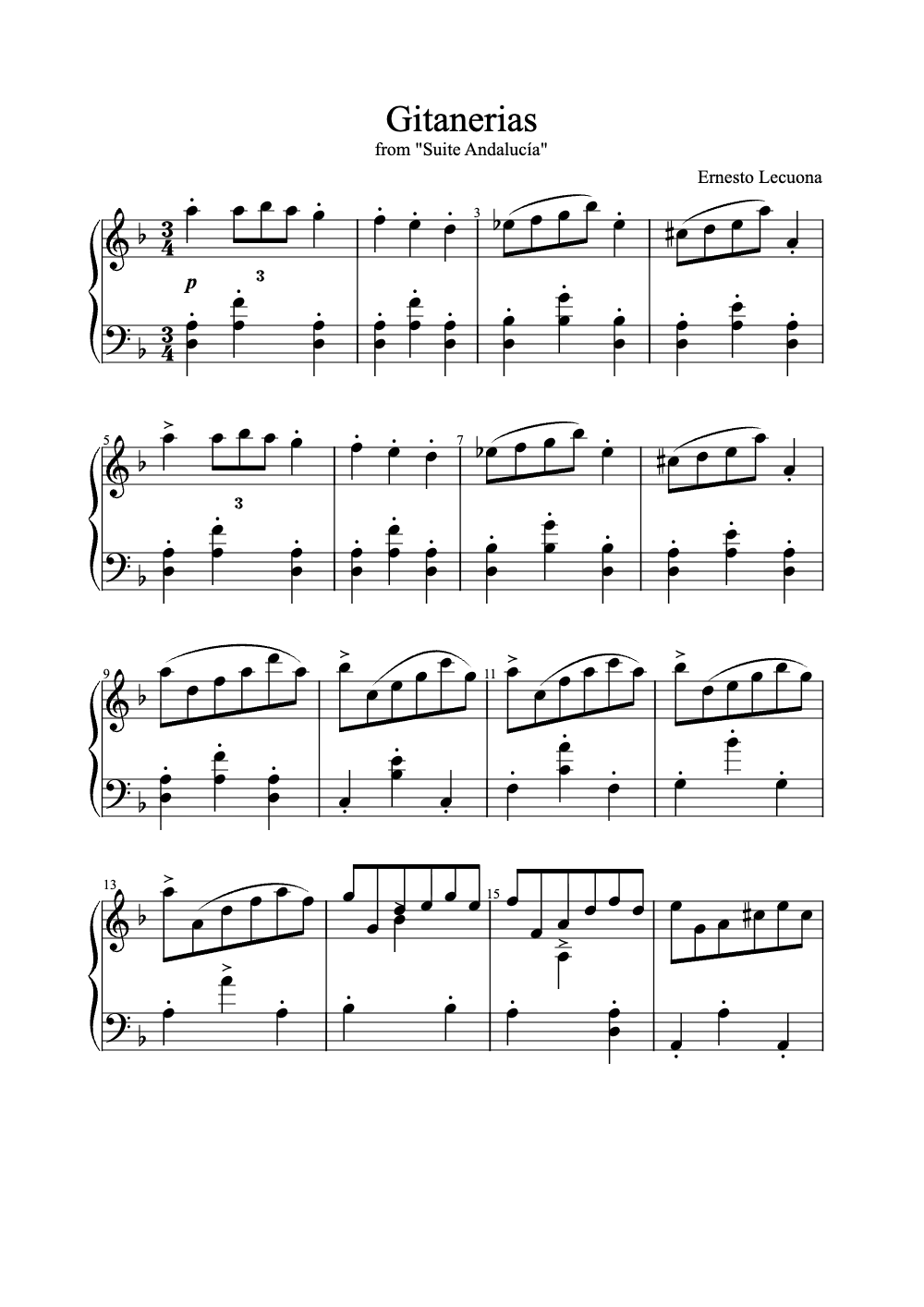 Sheet music preview for Gitanerías