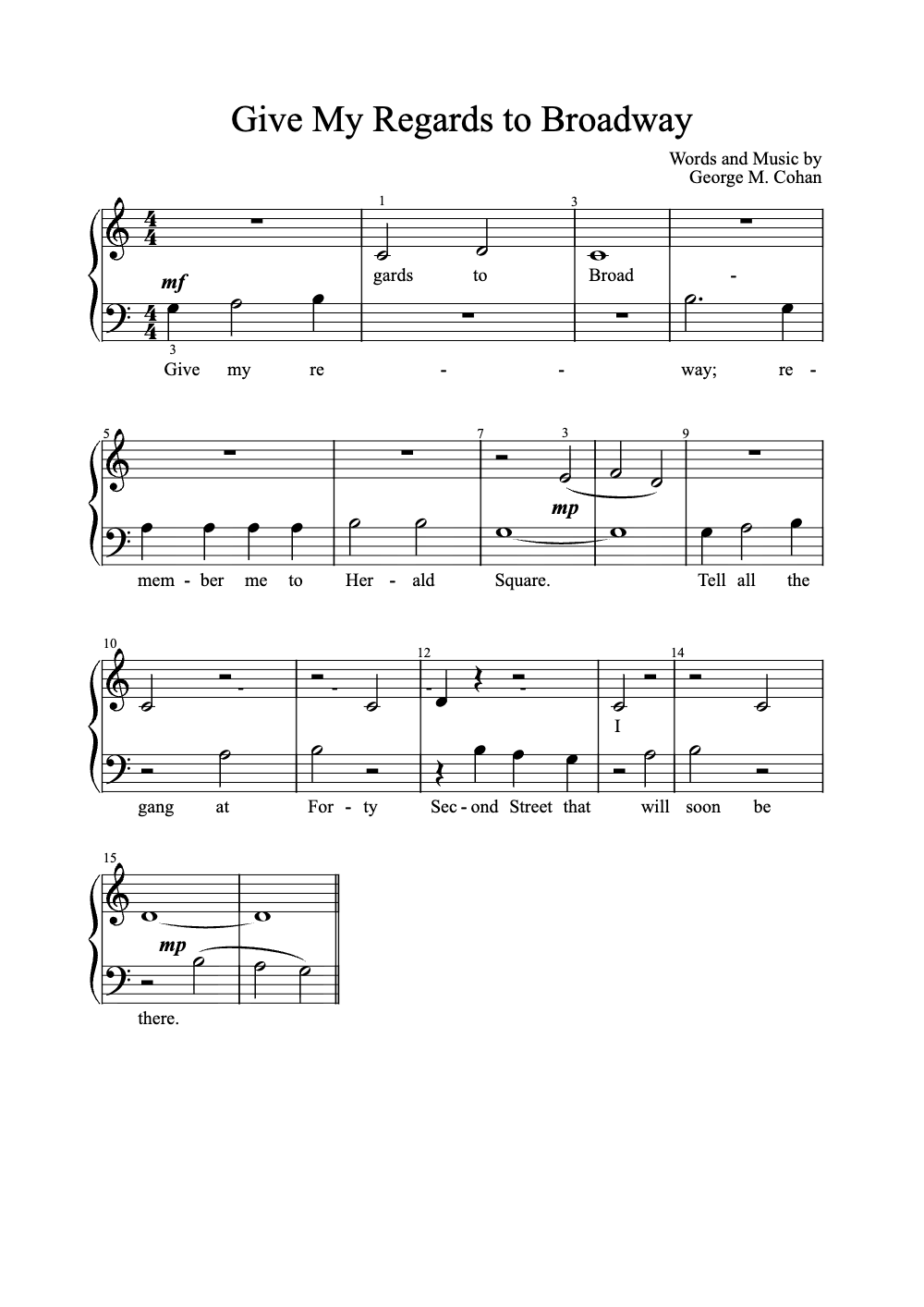 Sheet music preview for Give My Regards to Broadway