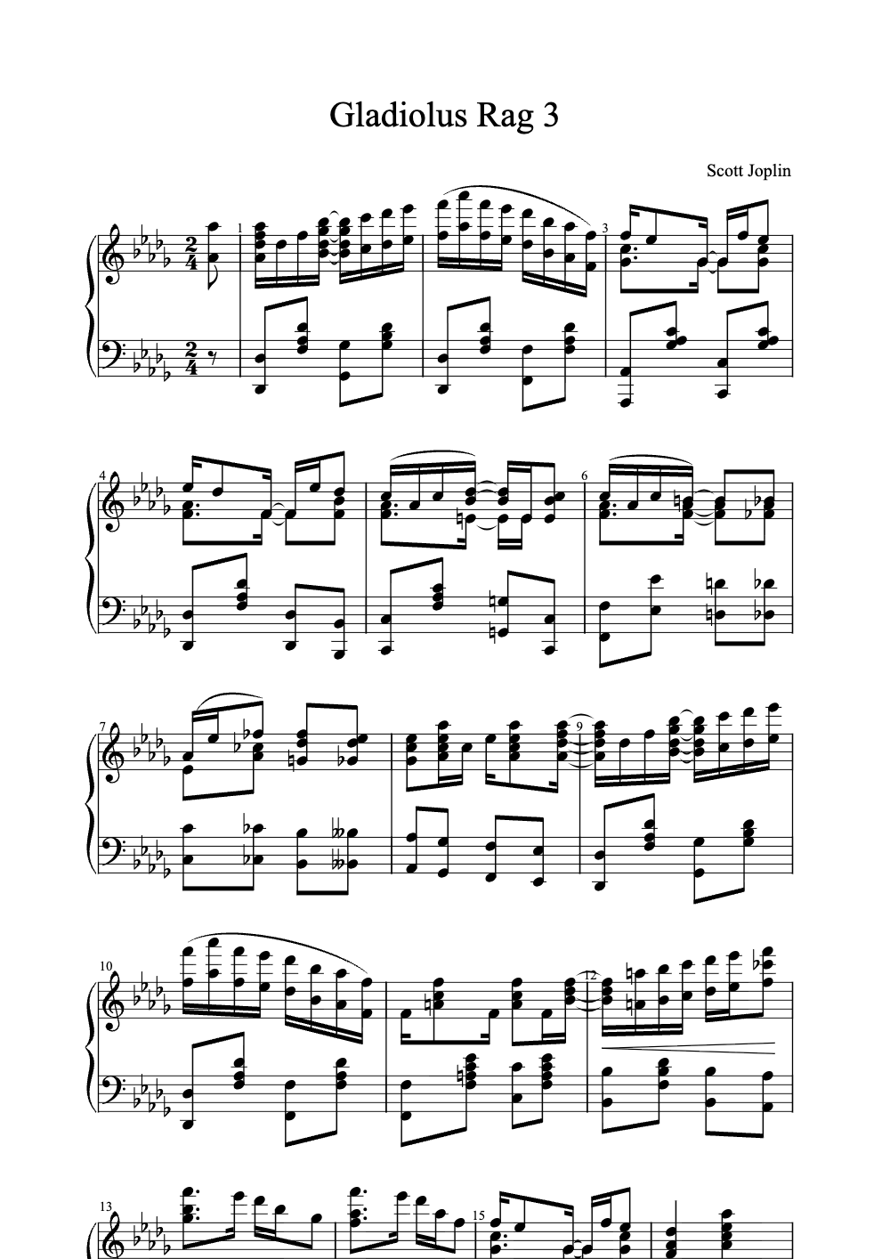 Sheet music preview for Gladiolus Rag