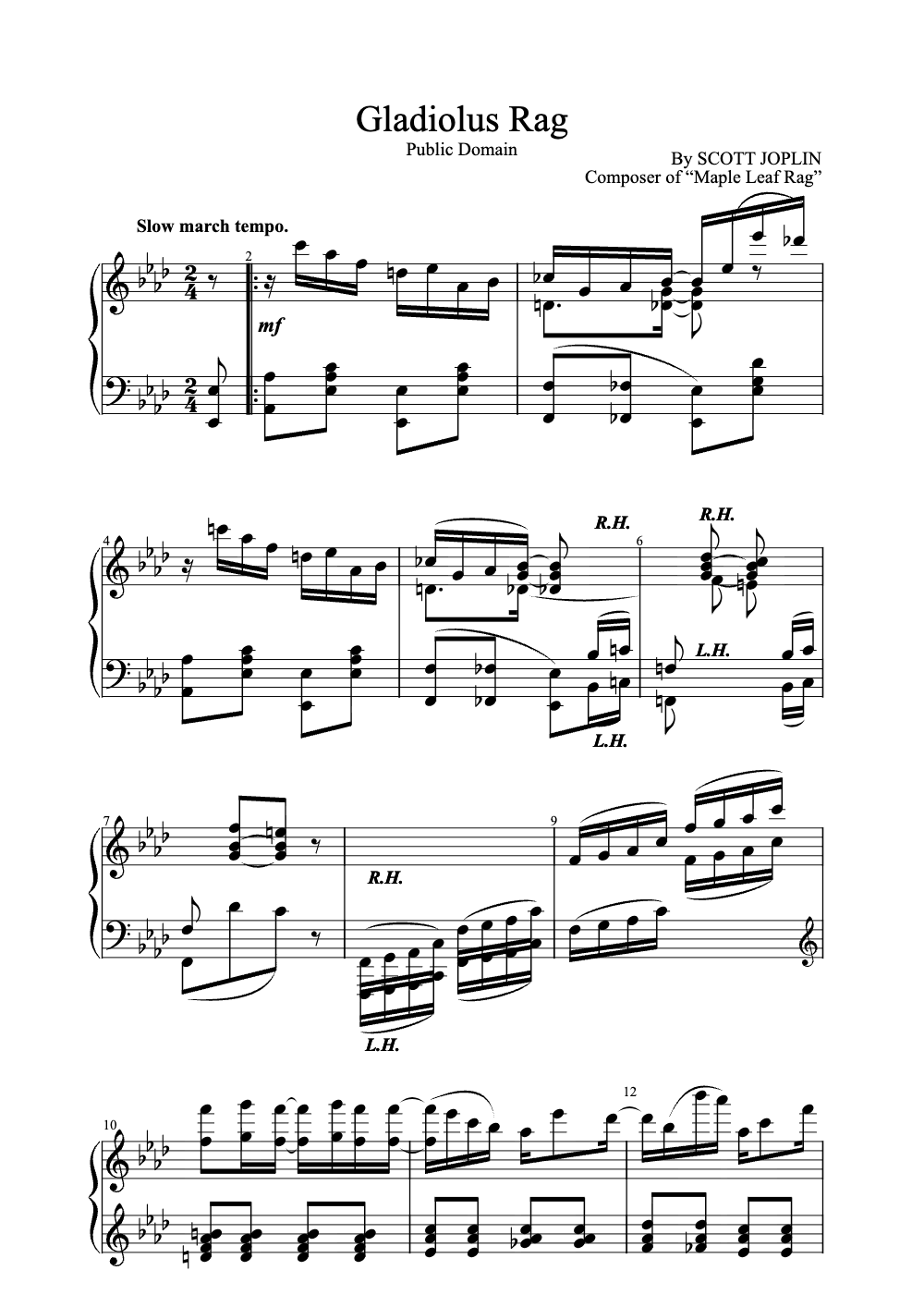 Sheet music preview for Gladiolus Rag