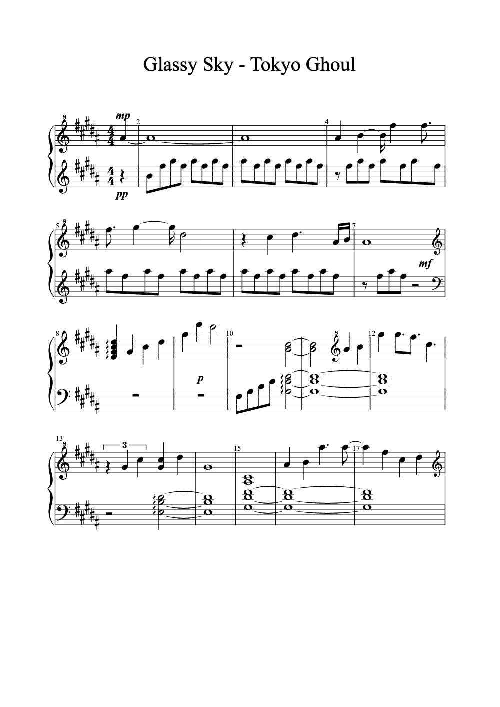 Sheet music preview for Glassy Sky
