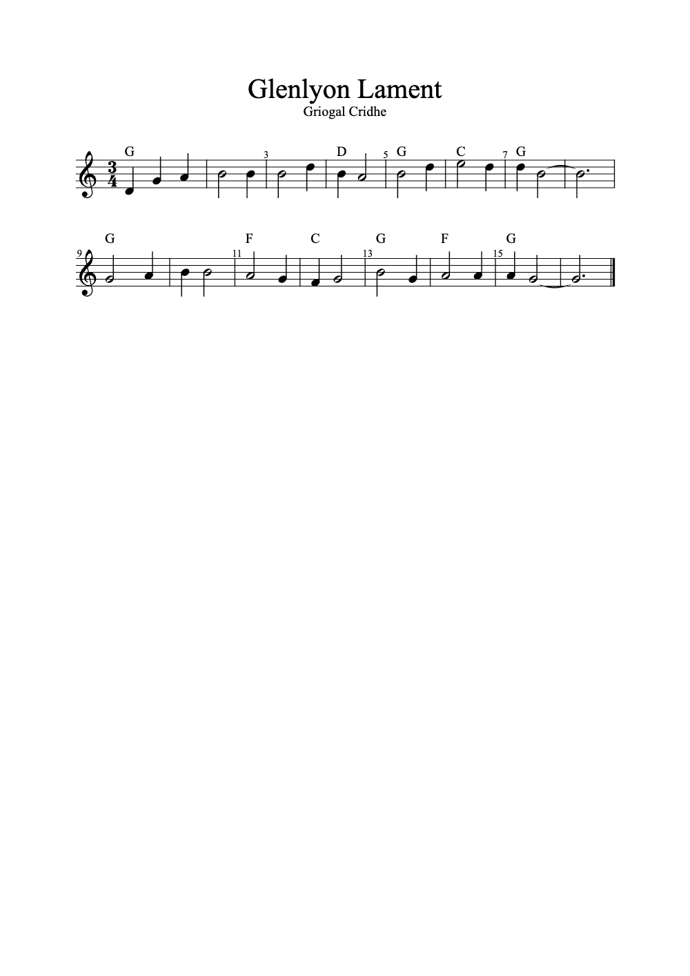 Sheet music preview for Glenlyon Lament