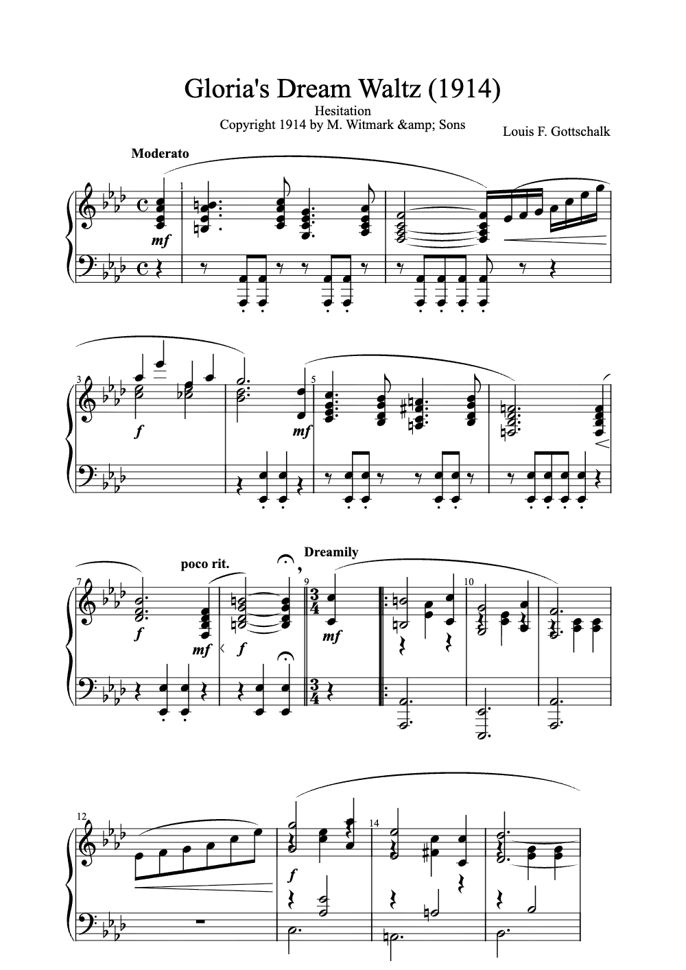 Sheet music preview for Gloria's Dream Waltz