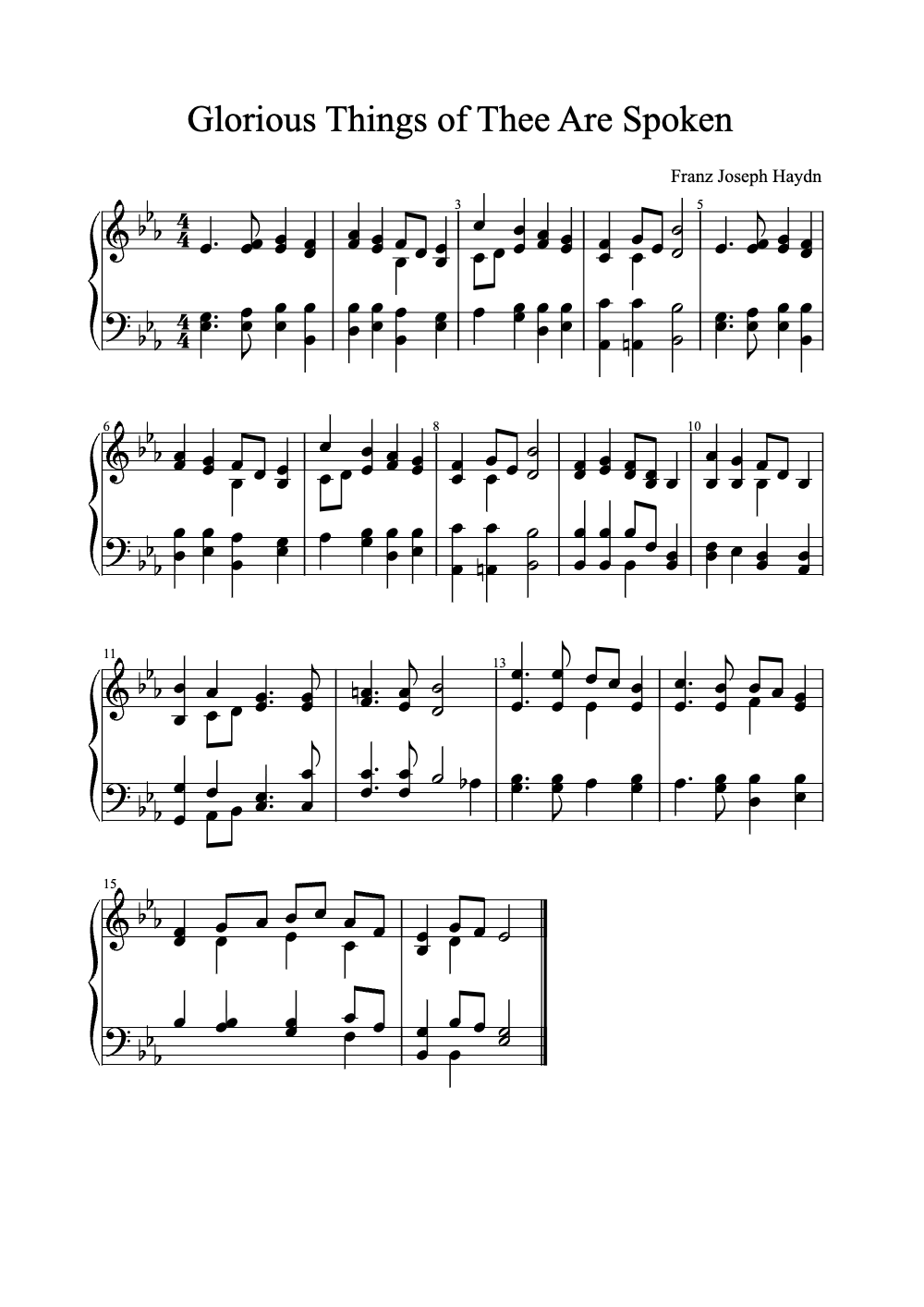 Sheet music preview for Glorious Things of Thee Are Spoken