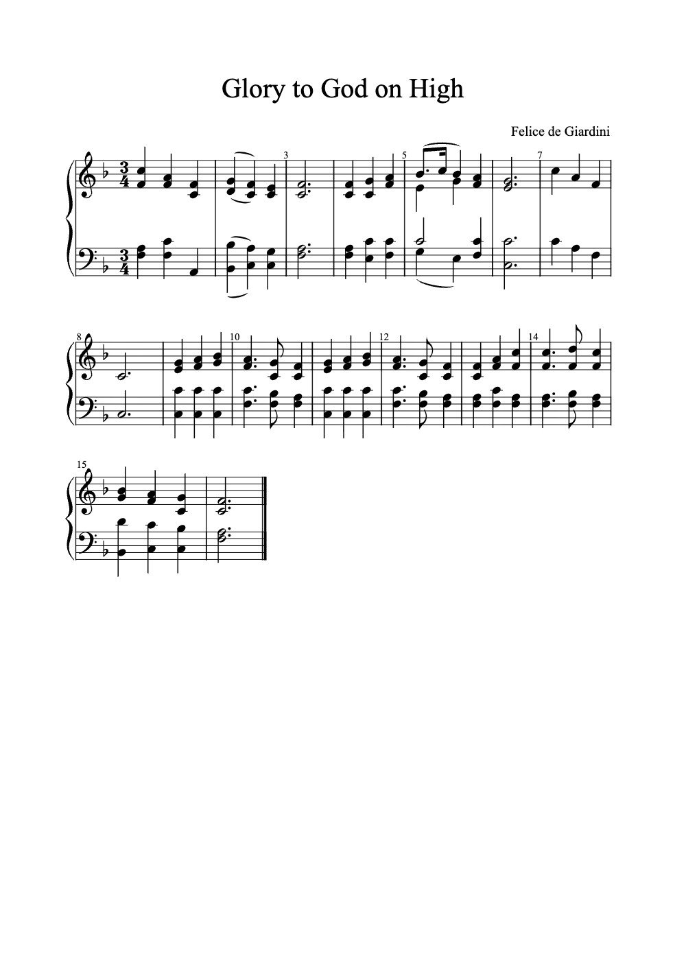 Sheet music preview for Glory to God on High