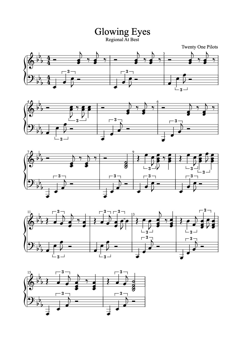 Sheet music preview for Glowing Eyes