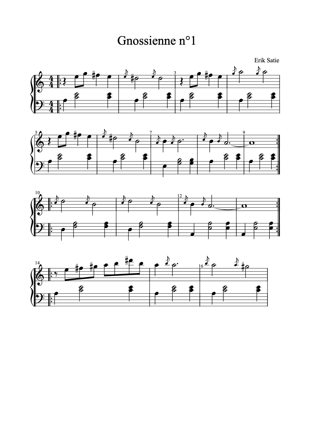 Sheet music preview for Gnossienne No. 1