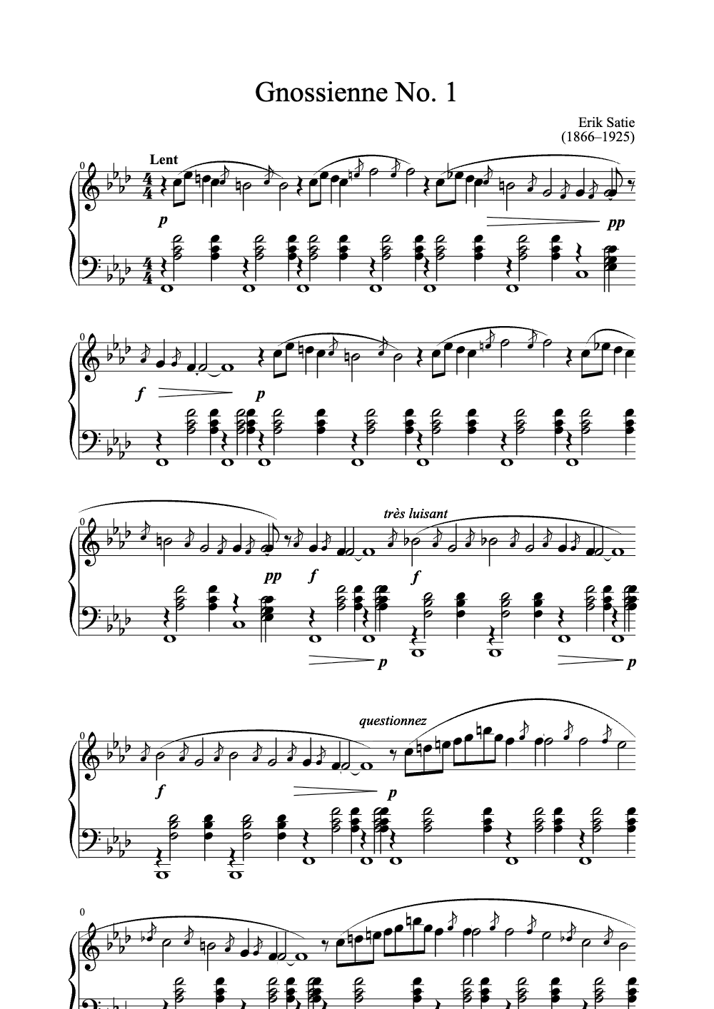 Sheet music preview for Gnossienne No. 1