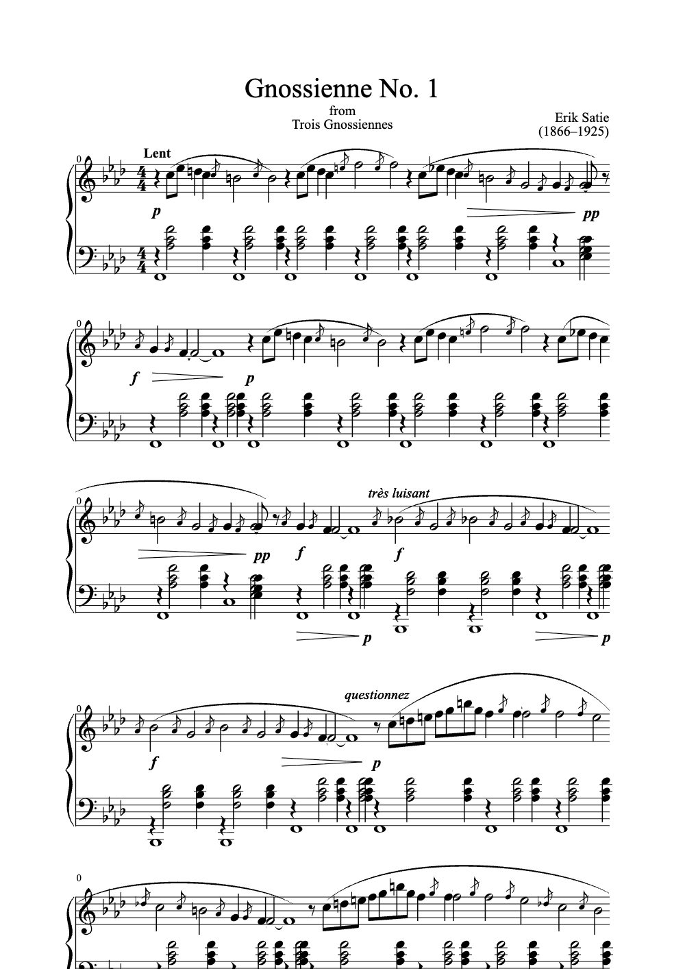 Sheet music preview for Gnossienne No. 1