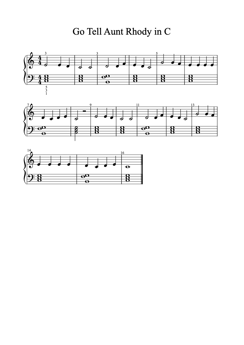 Sheet music preview for Go Tell Aunt Rhody in C