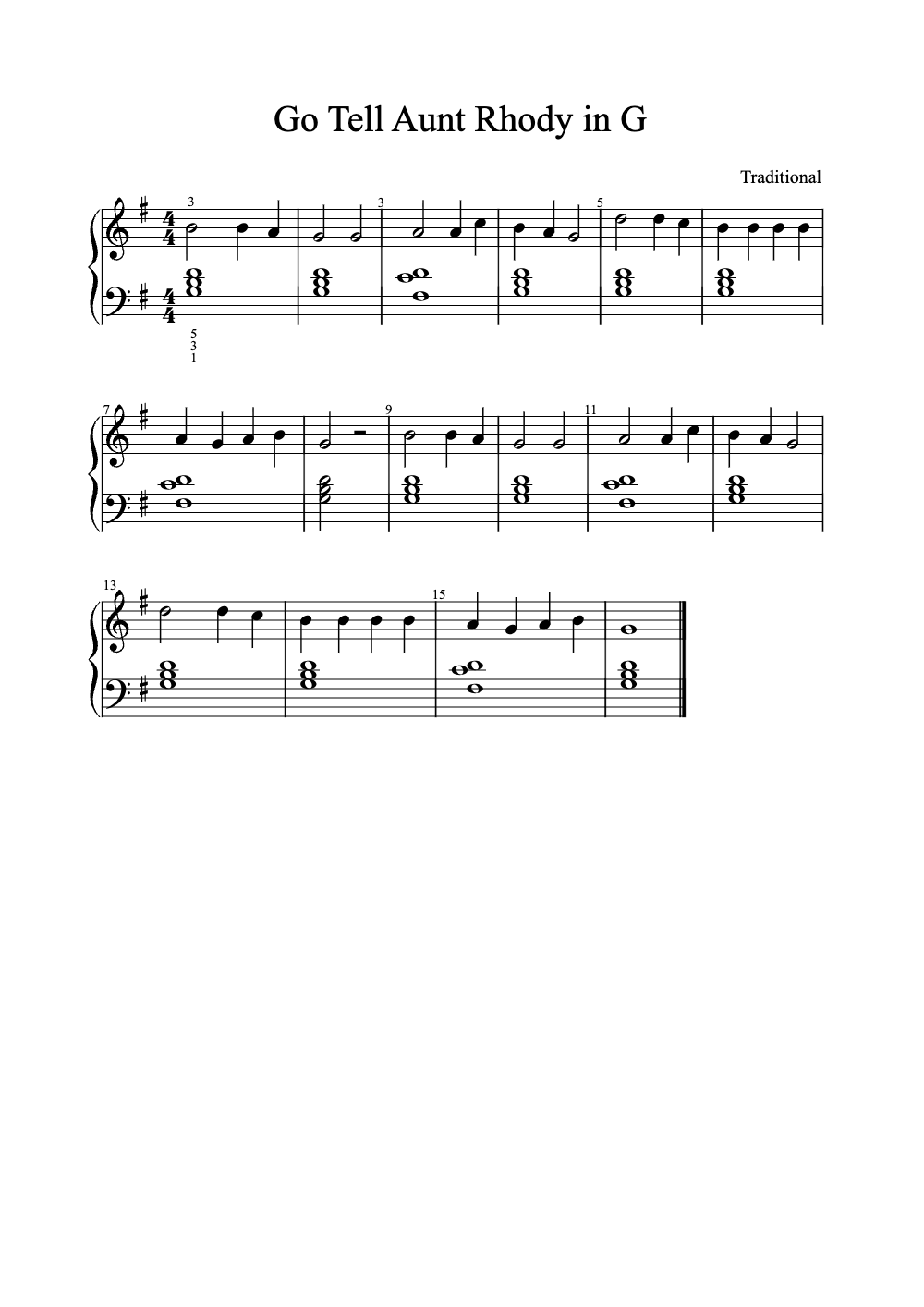 Sheet music preview for Go Tell Aunt Rhody