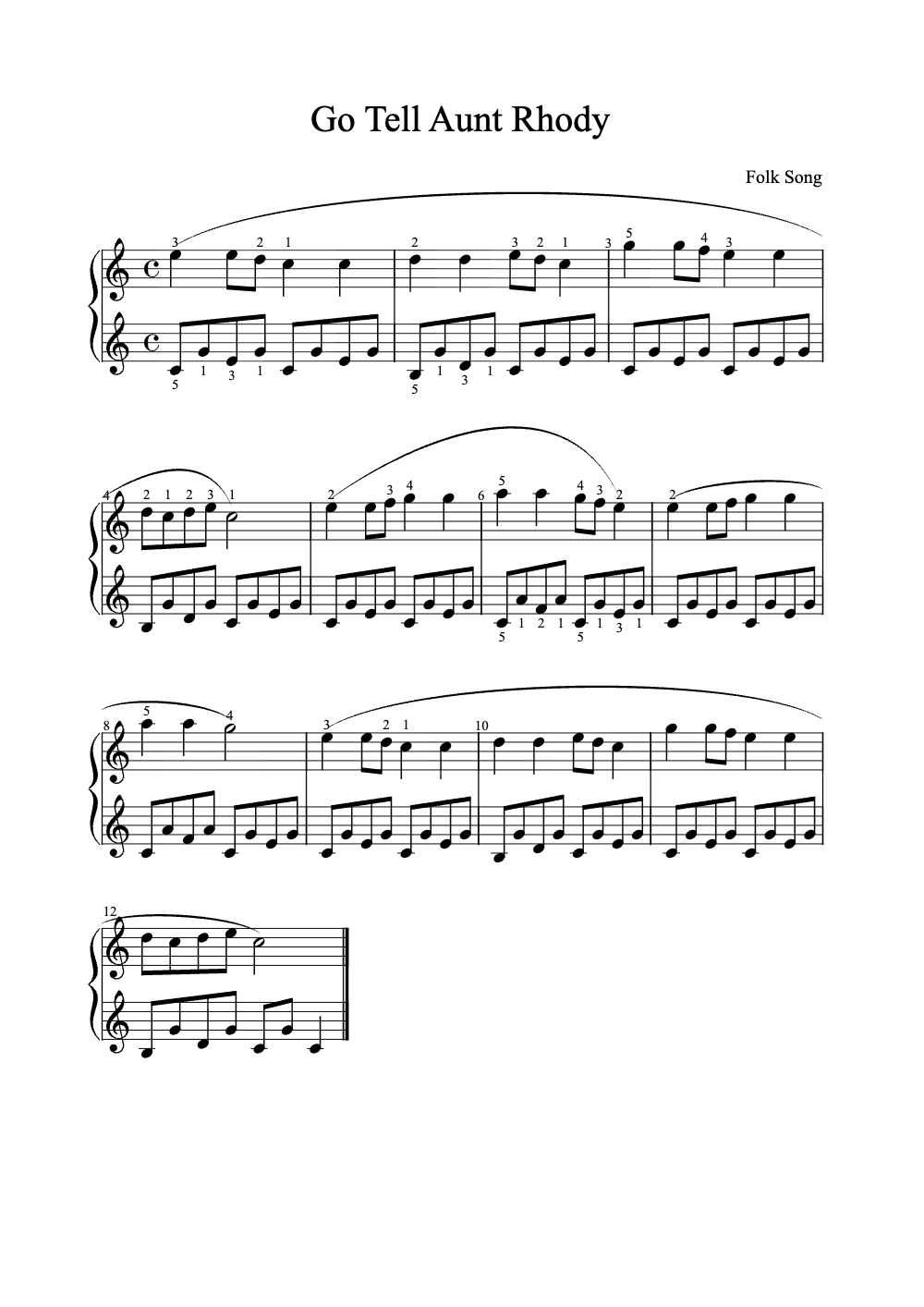 Sheet music preview for Go Tell Aunt Rhody