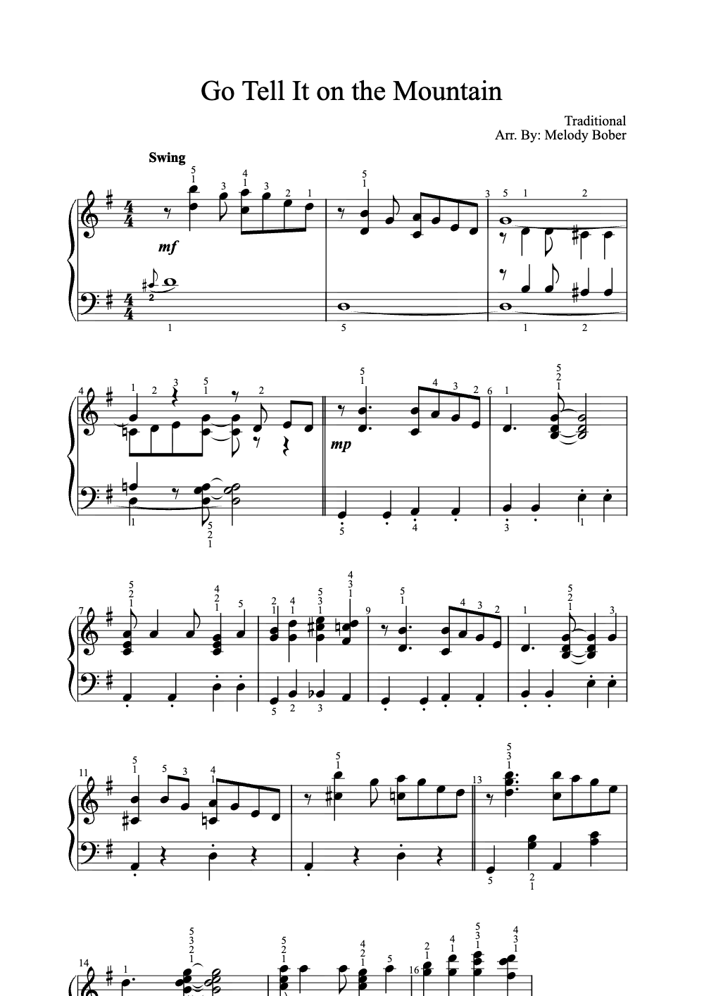 Sheet music preview for Go Tell It on the Mountain