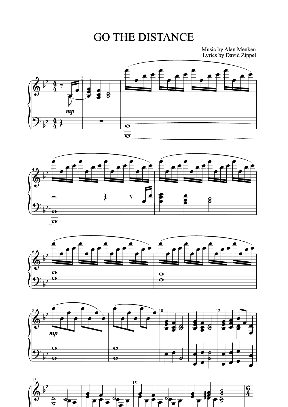 Sheet music preview for Go the Distance