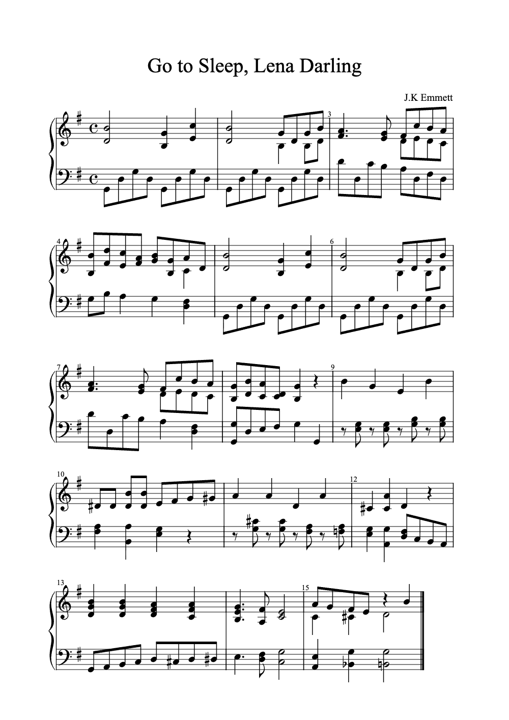 Sheet music preview for Go to Sleep, Lena Darling