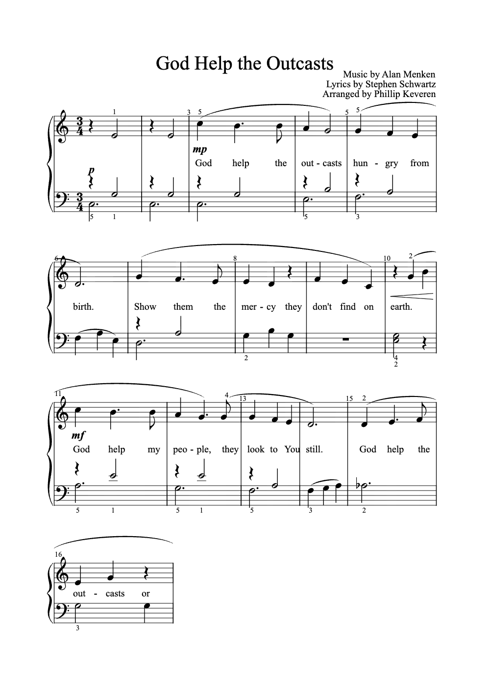 Sheet music preview for God Help the Outcasts