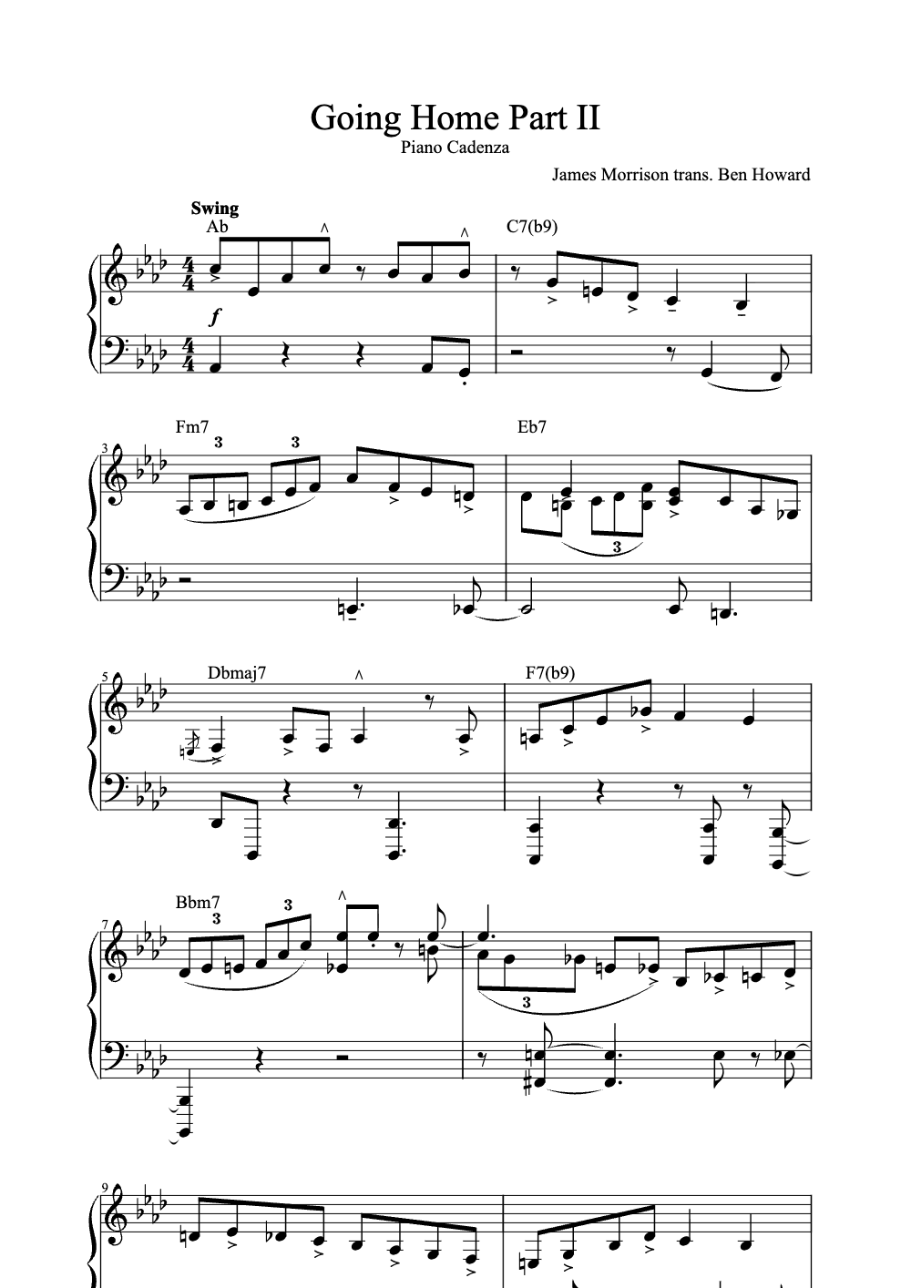 Sheet music preview for Going Home Part II