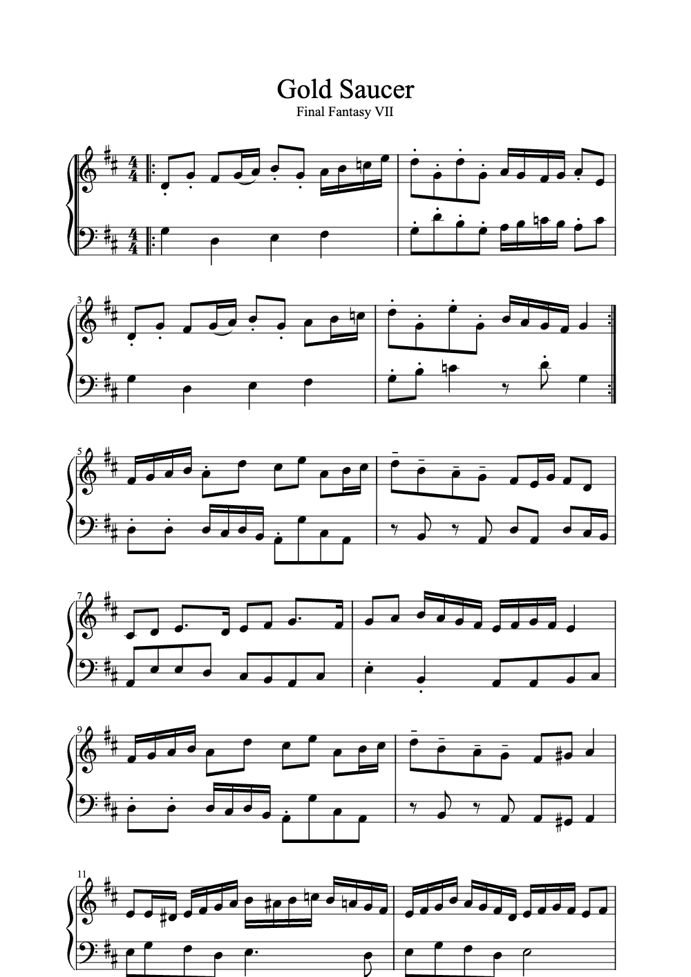 Sheet music preview for Gold Saucer