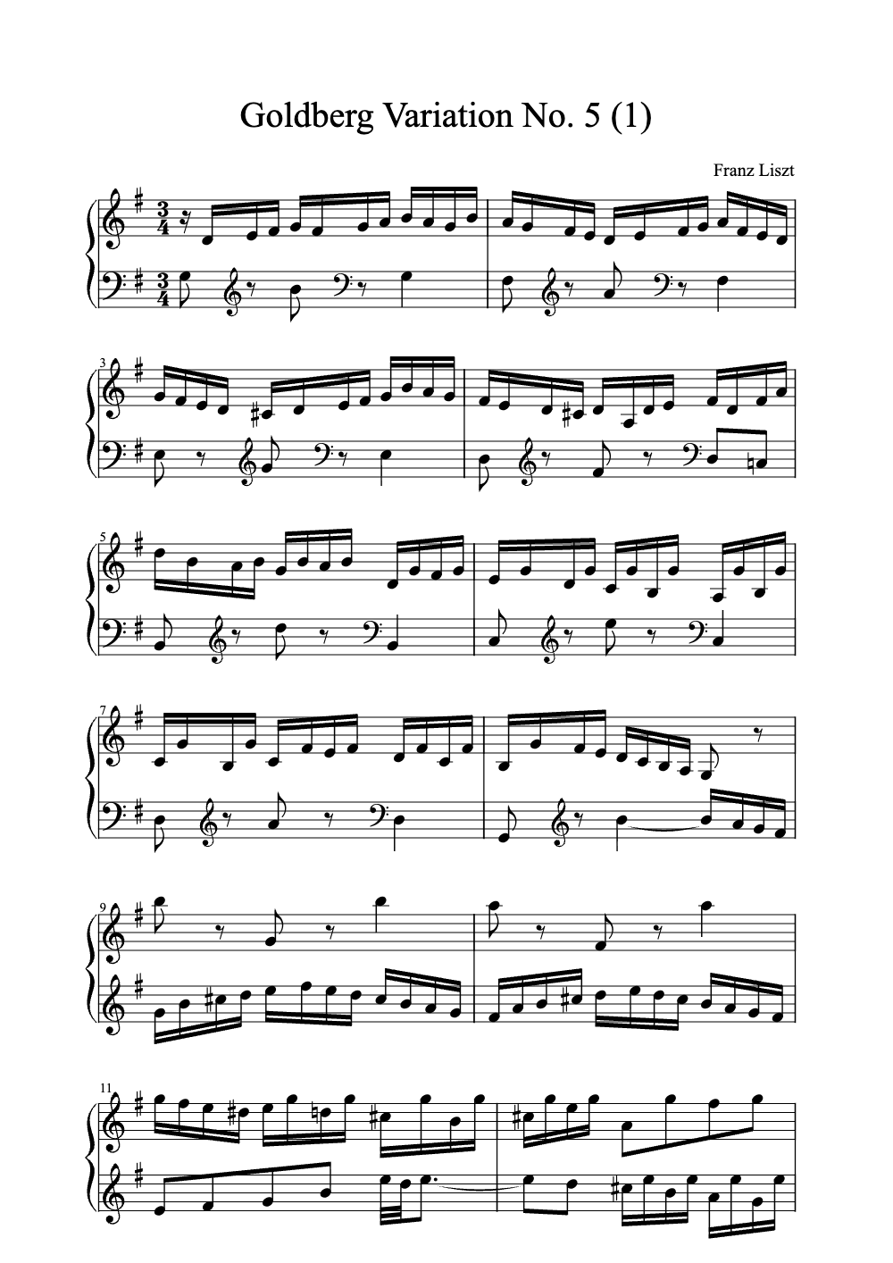 Sheet music preview for Goldberg Variation No. 5